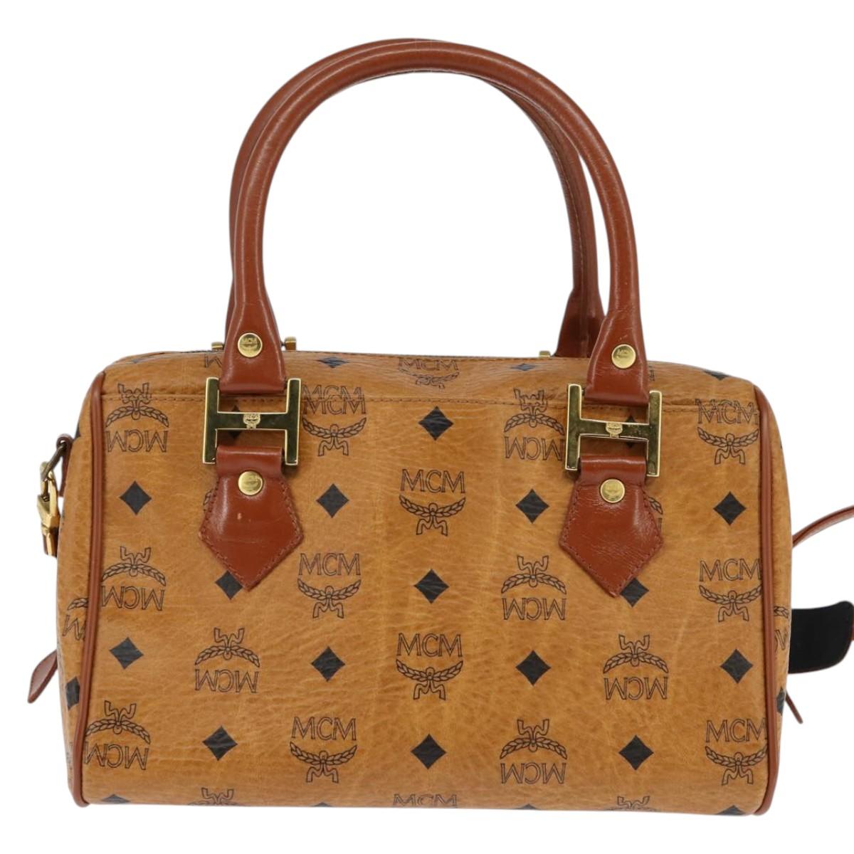 MCM Logogram Vicetos Boston Bag PVC 2way Brown Gold Auth 148327