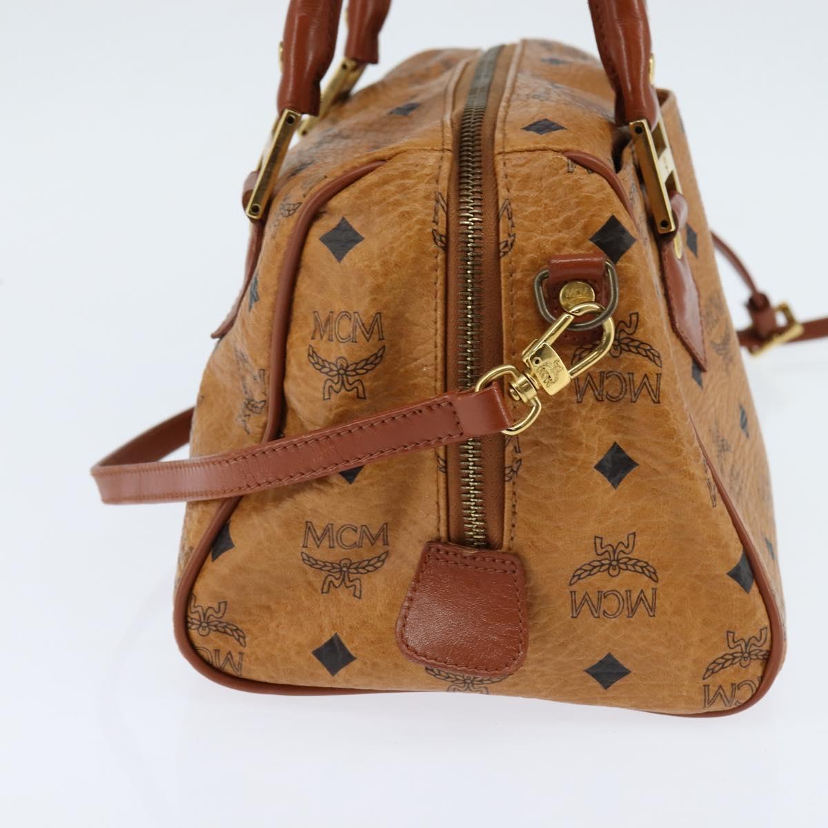 MCM Logogram Vicetos Boston Bag PVC 2way Brown Gold Auth 148327