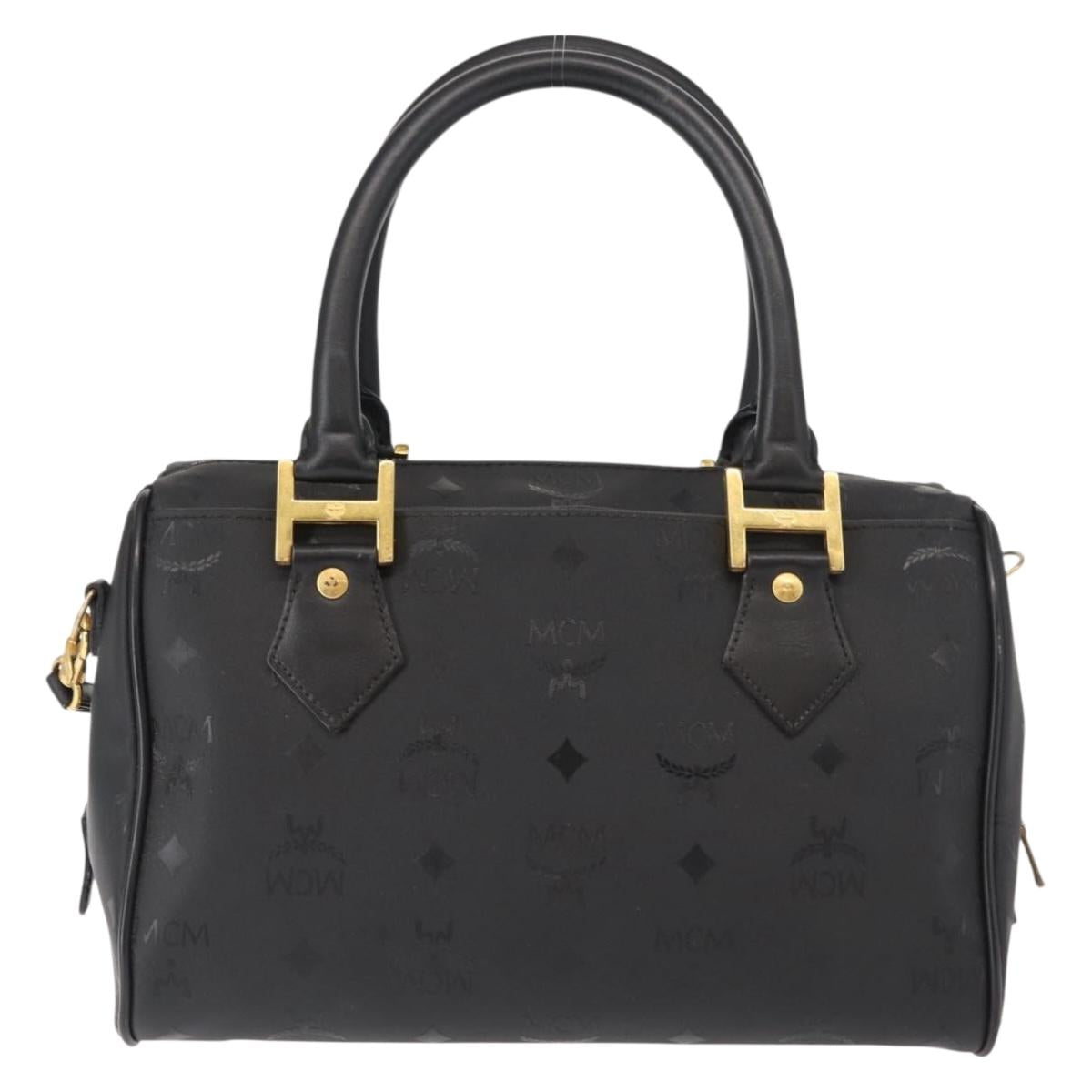 MCM Vicetos Logogram Hand Bag PVC 2way Black Gold Auth 148328