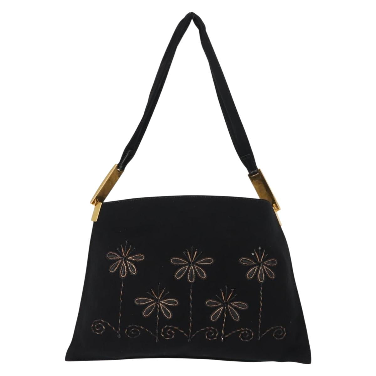 FENDI Shoulder Bag Nylon Black Gold Auth 148347