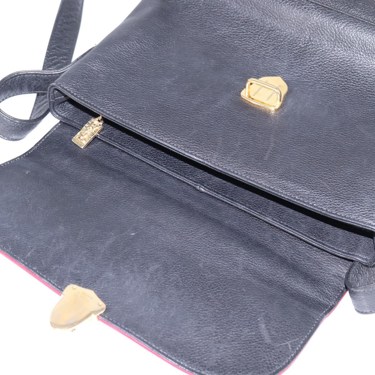 SAINT LAURENT Shoulder Bag Leather Black Gold Auth 148350