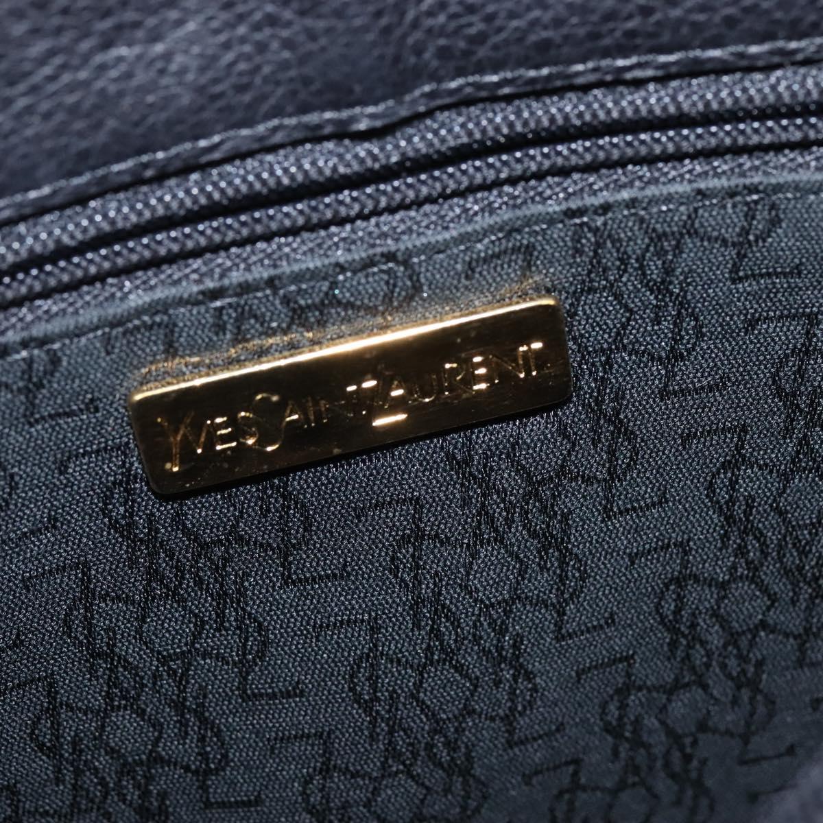 SAINT LAURENT Shoulder Bag Leather Black Gold Auth 148350