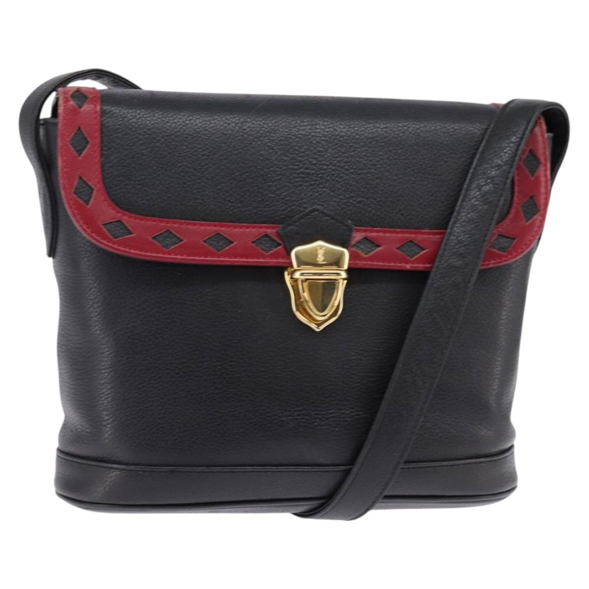 SAINT LAURENT Shoulder Bag Leather Black Gold Auth 148350