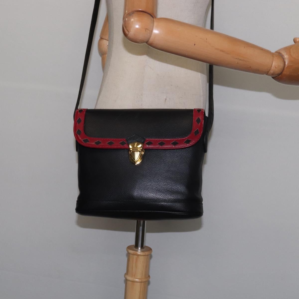 SAINT LAURENT Shoulder Bag Leather Black Gold Auth 148350