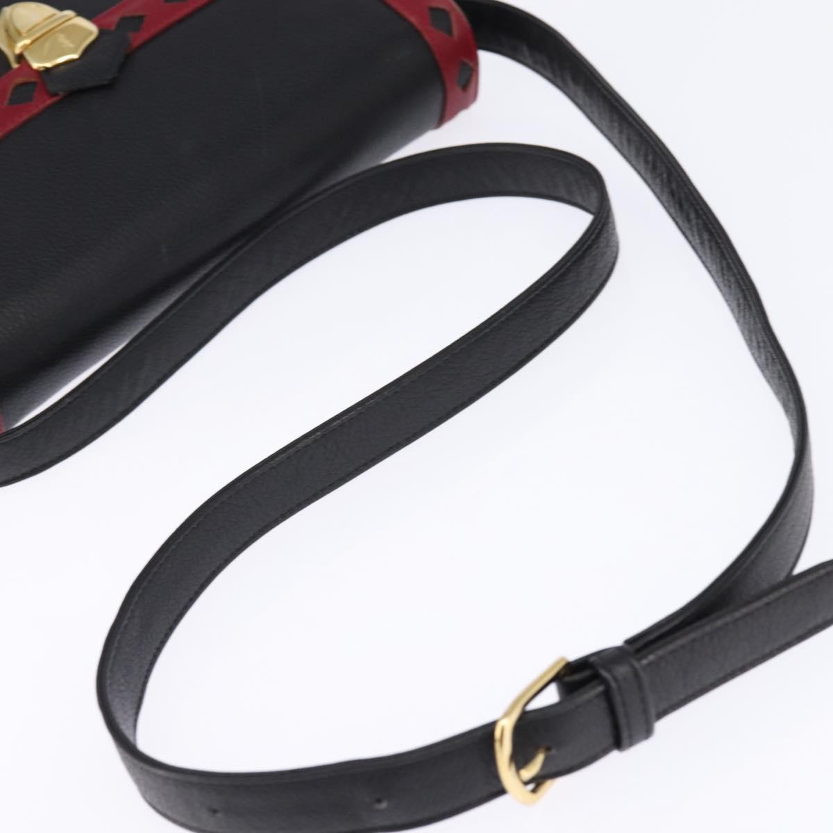 SAINT LAURENT Shoulder Bag Leather Black Gold Auth 148350