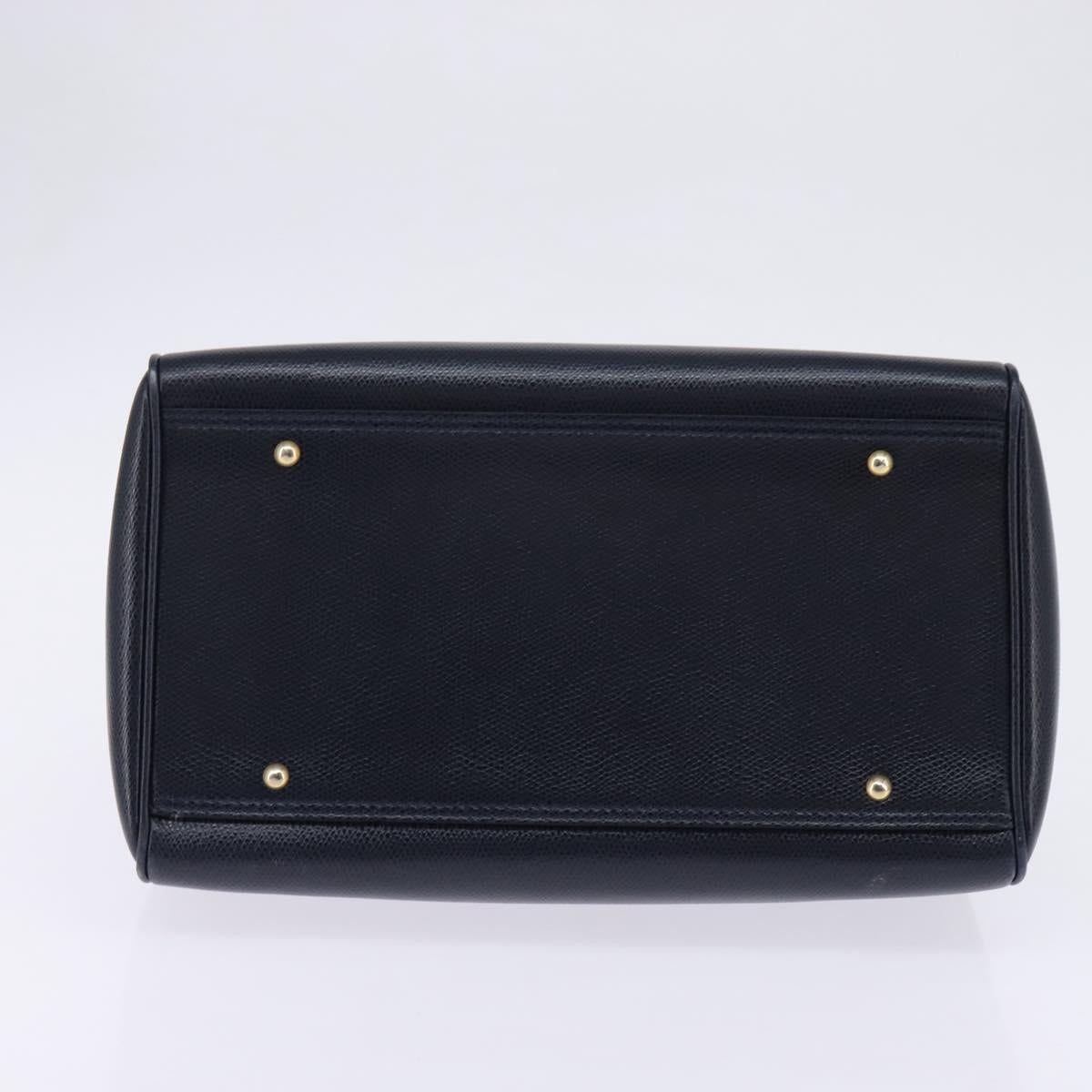 CELINE Hand Bag Leather 2way Navy Gold Auth 148353