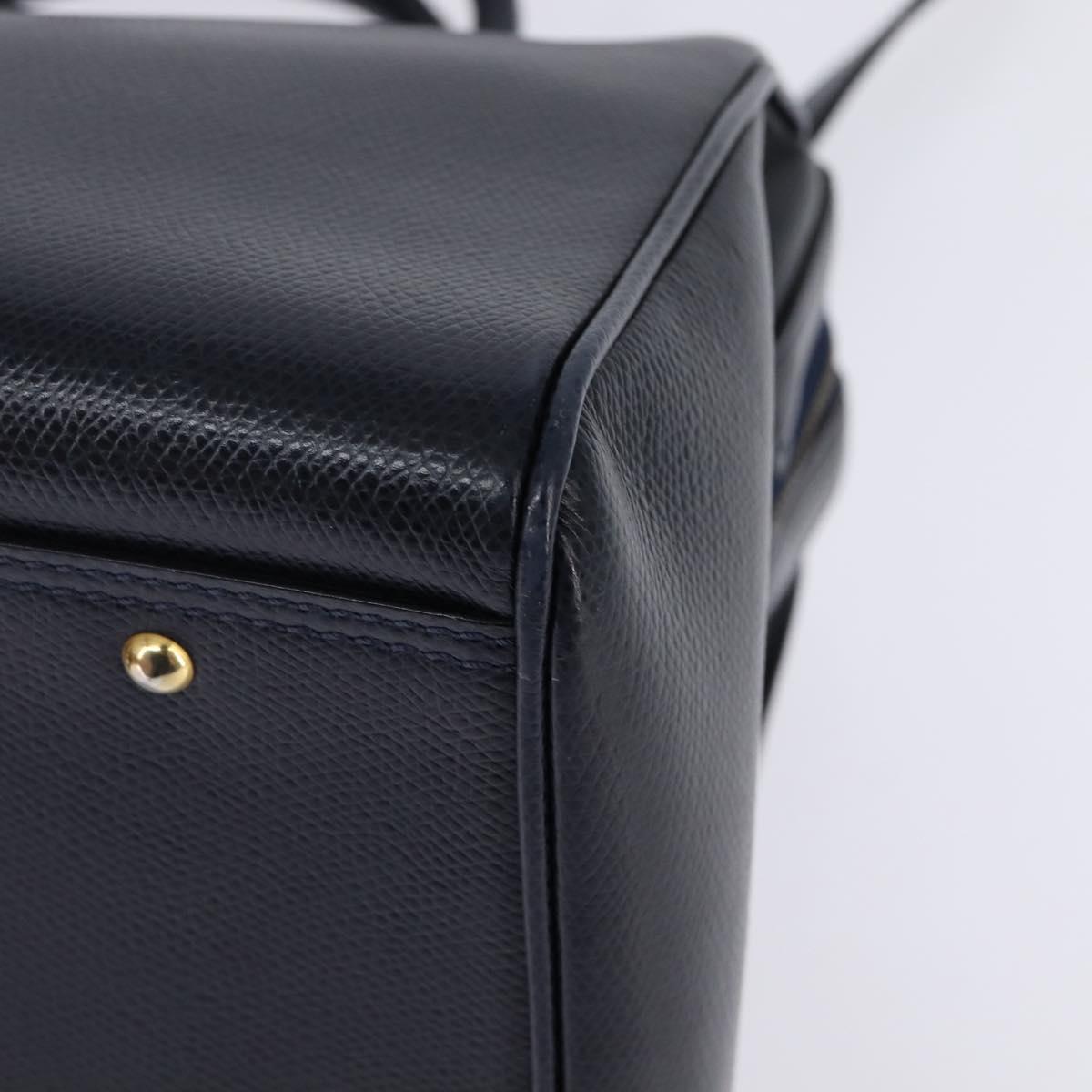 CELINE Hand Bag Leather 2way Navy Gold Auth 148353