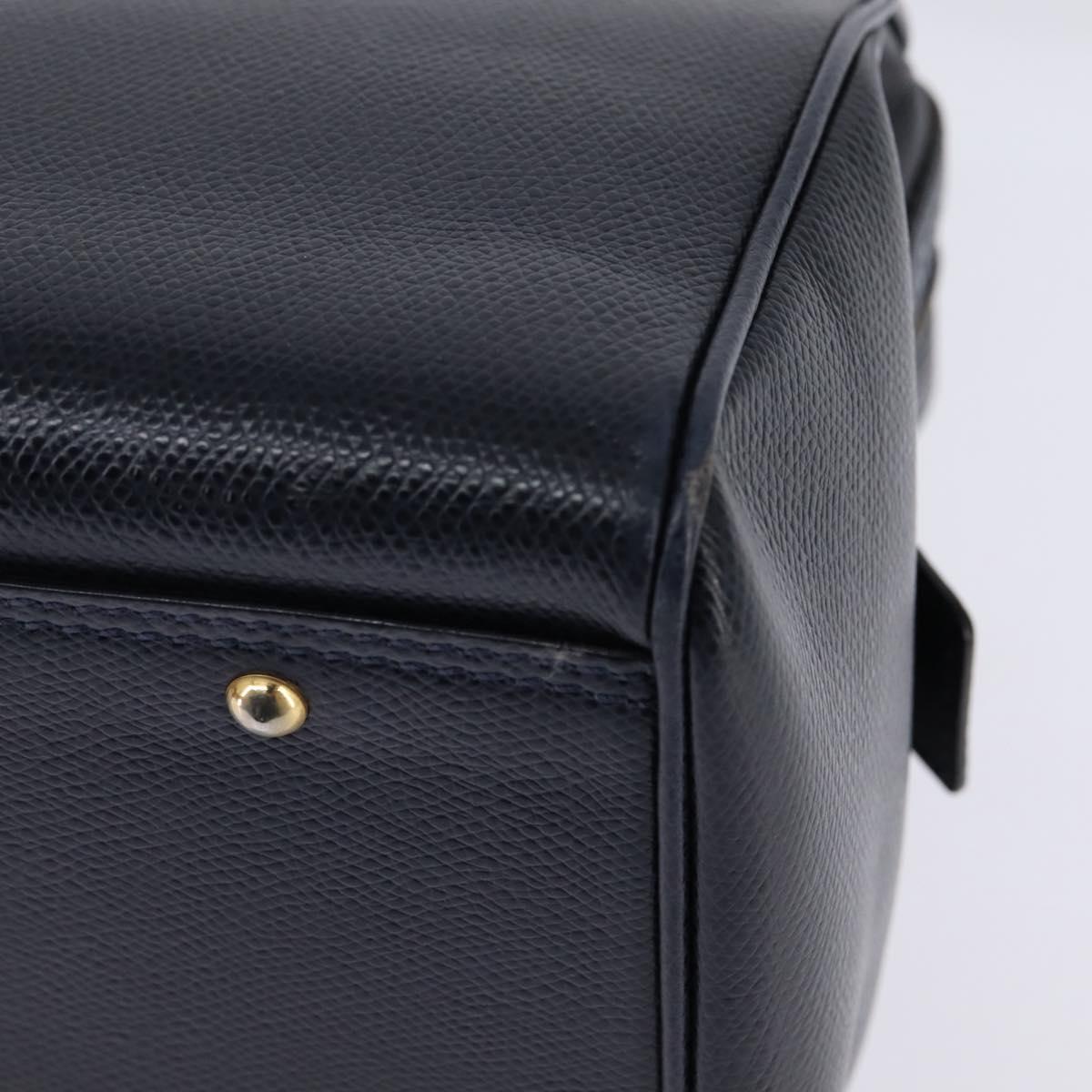 CELINE Hand Bag Leather 2way Navy Gold Auth 148353