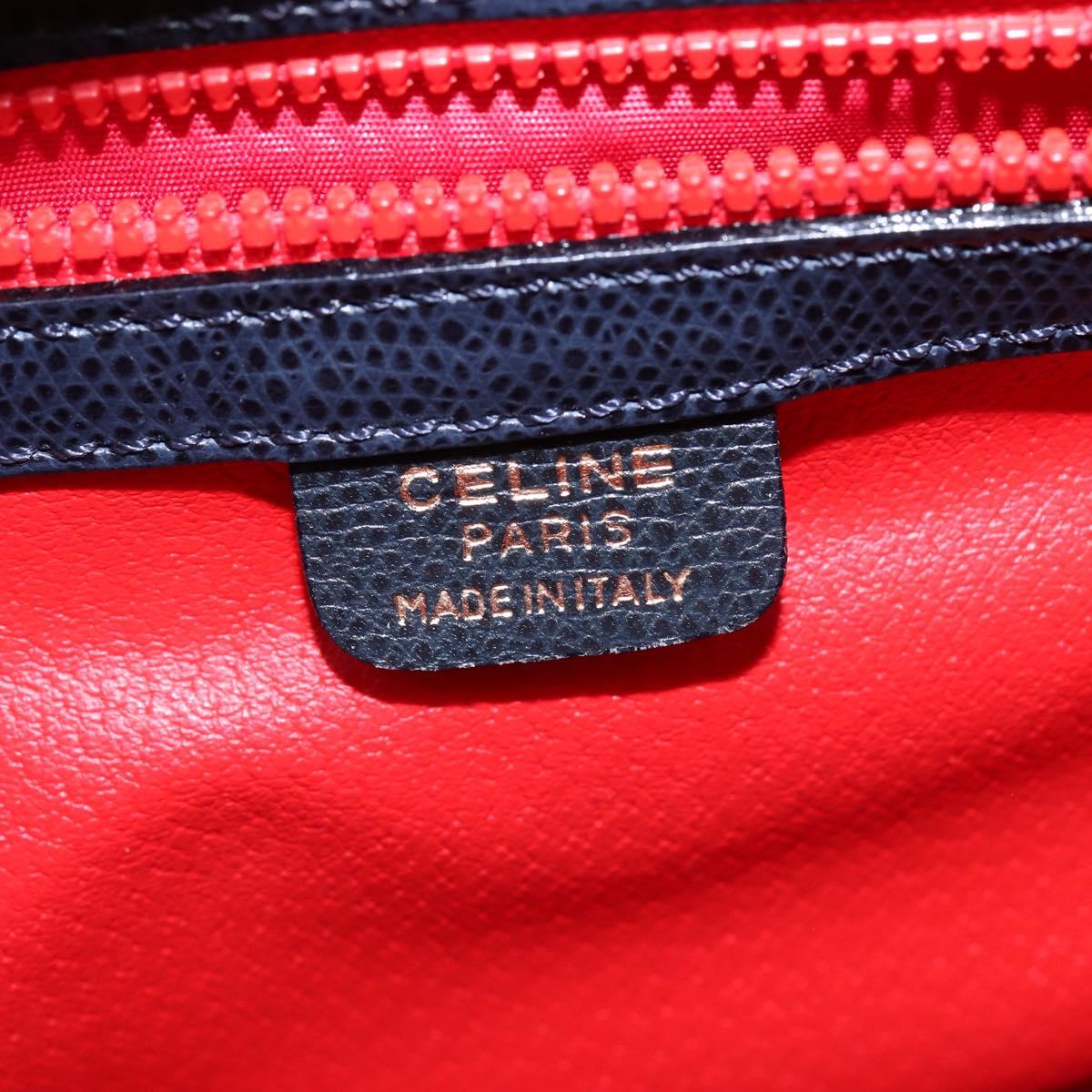 CELINE Hand Bag Leather 2way Navy Gold Auth 148353