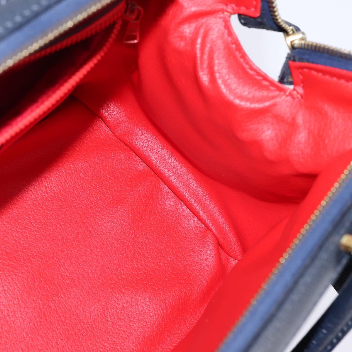 CELINE Hand Bag Leather 2way Navy Gold Auth 148353