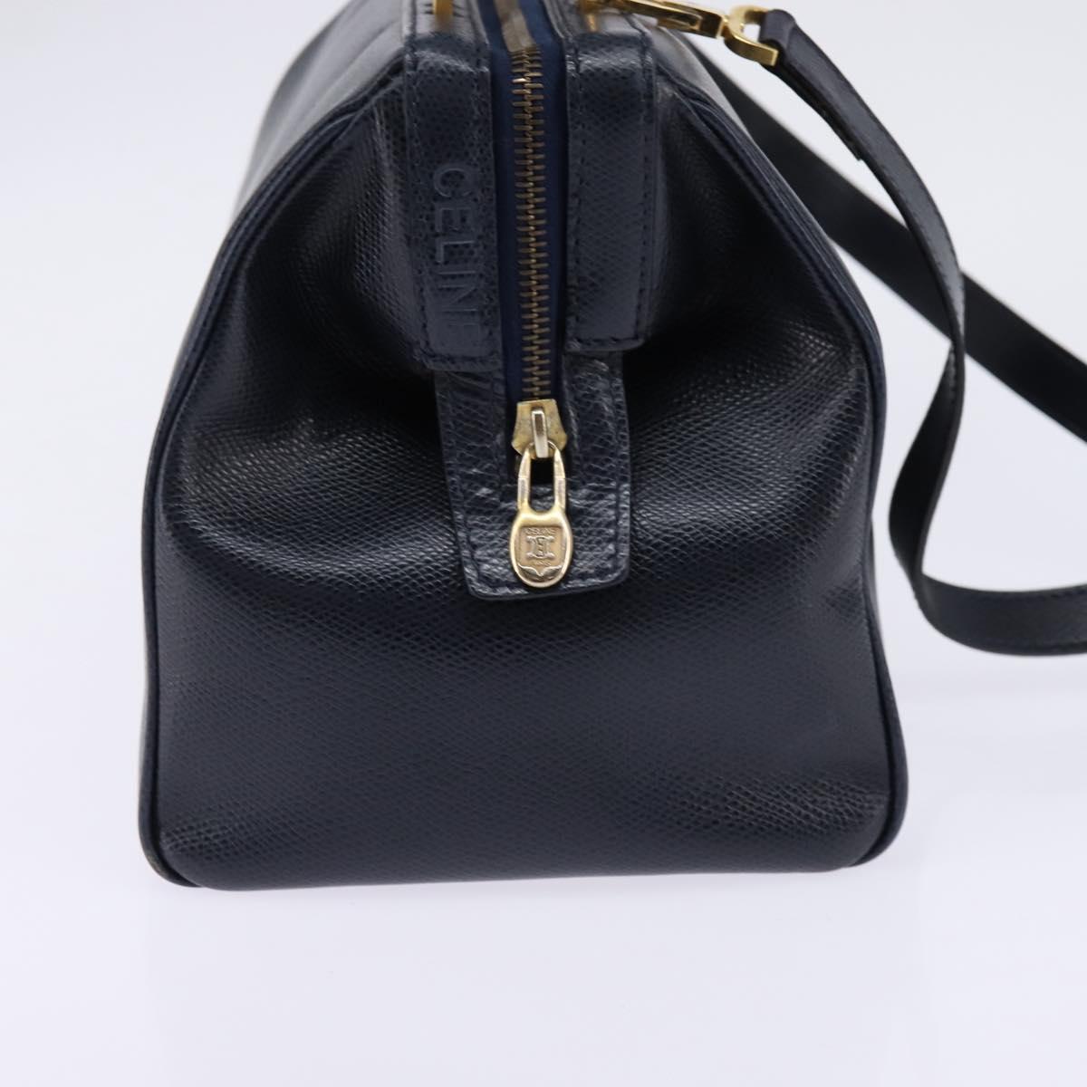 CELINE Hand Bag Leather 2way Navy Gold Auth 148353