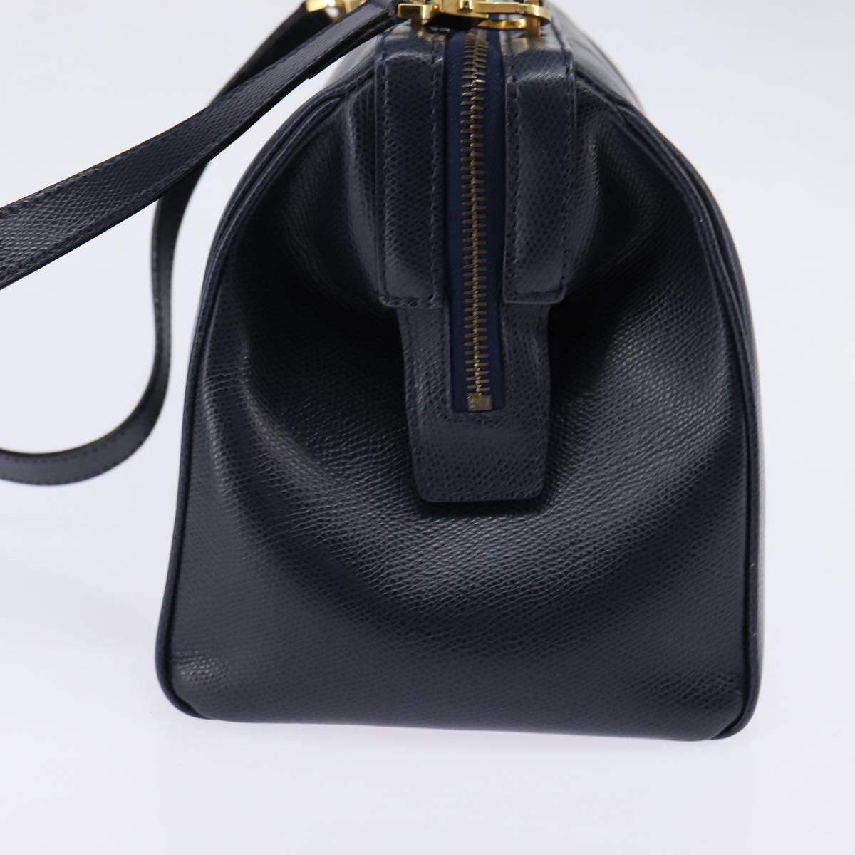 CELINE Hand Bag Leather 2way Navy Gold Auth 148353