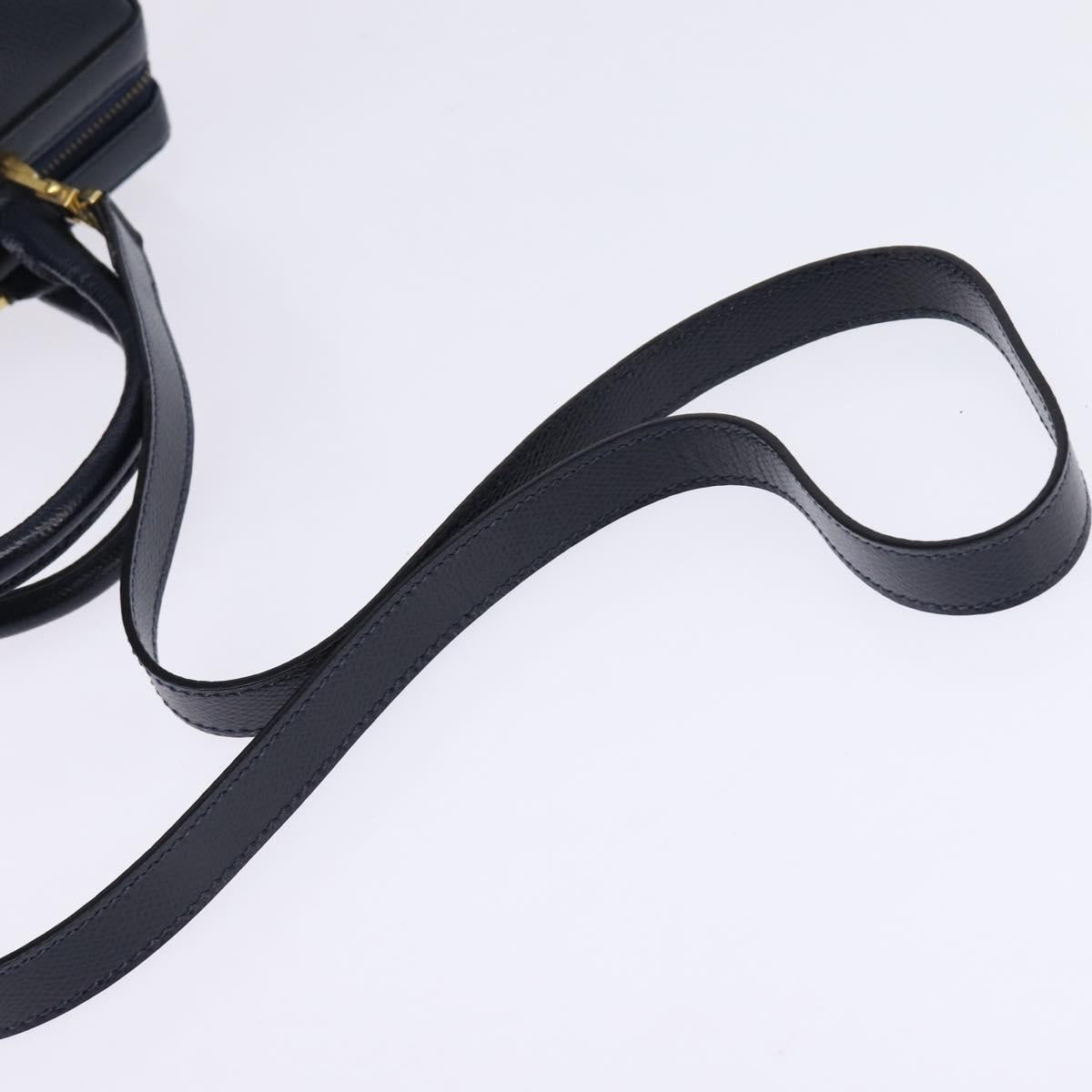 CELINE Hand Bag Leather 2way Navy Gold Auth 148353