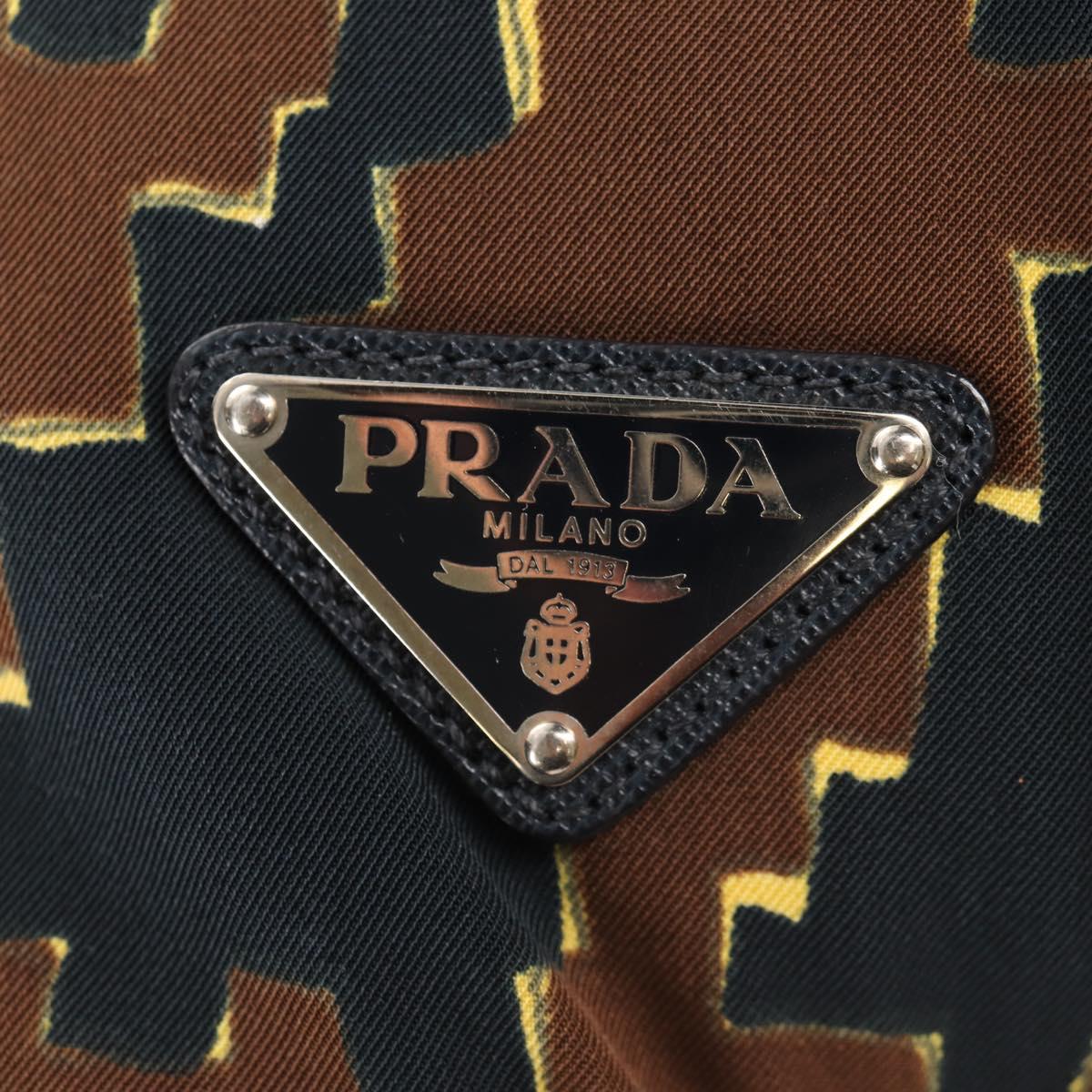 PRADA Hand Bag Nylon 2way Brown Silver Auth 148372