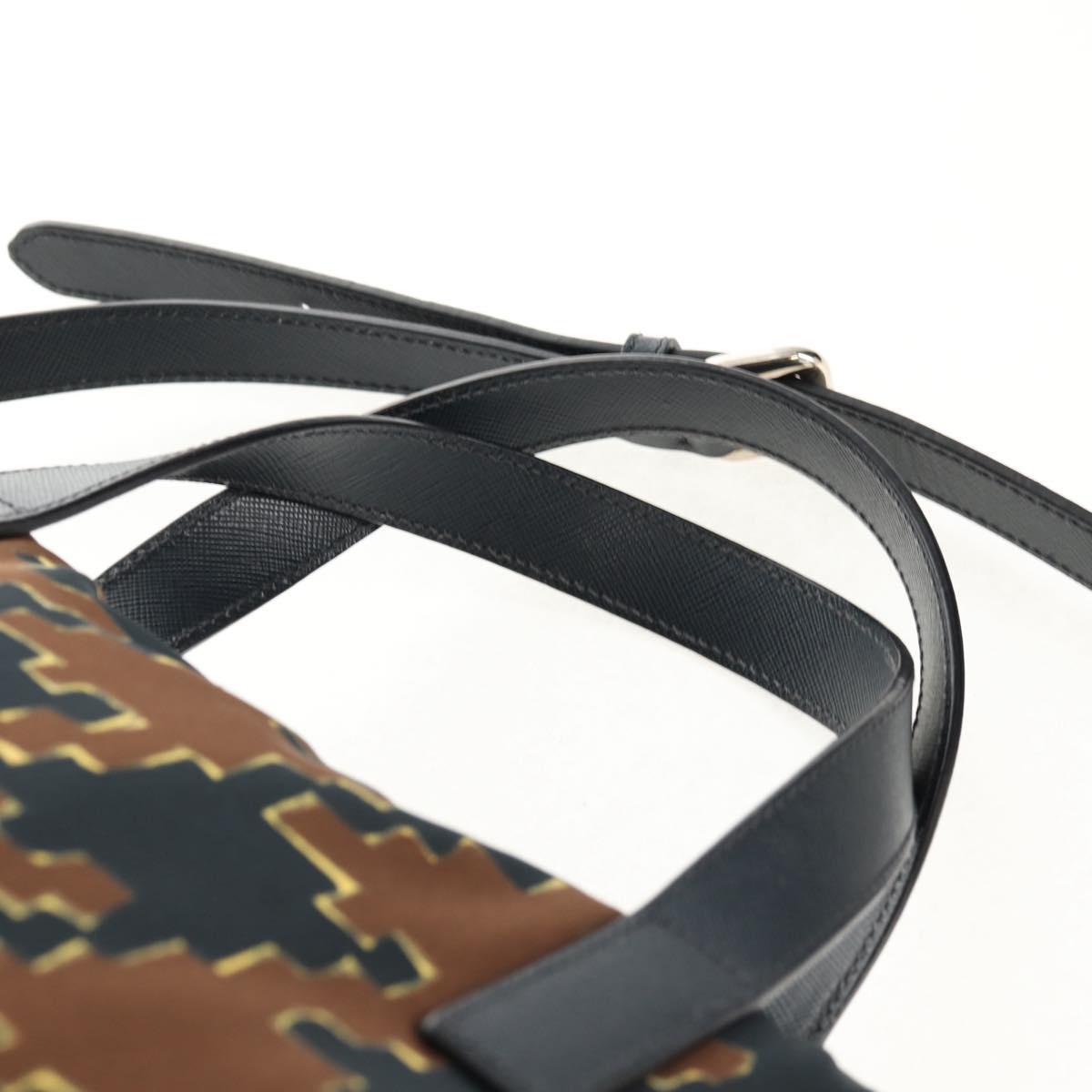 PRADA Hand Bag Nylon 2way Brown Silver Auth 148372