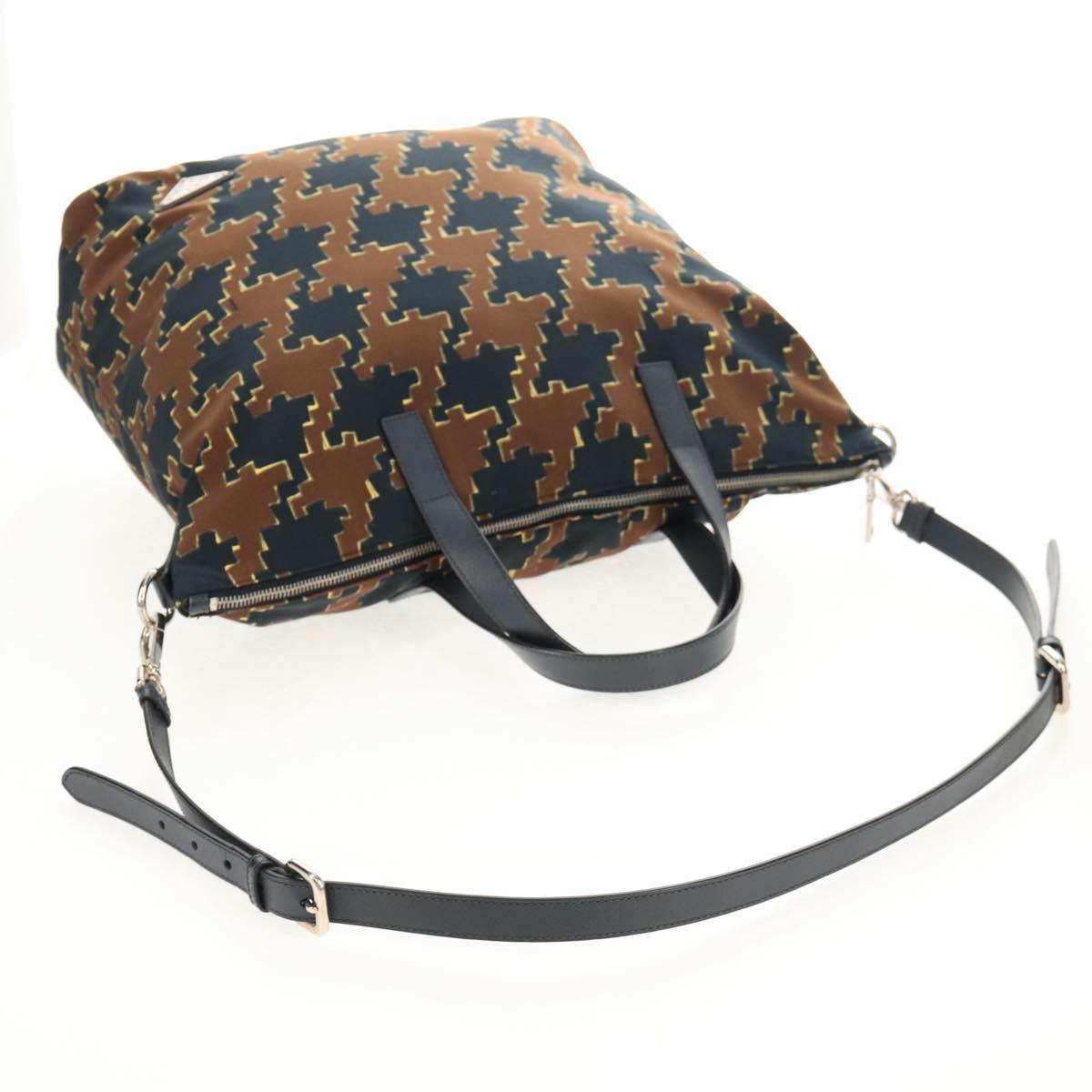 PRADA Hand Bag Nylon 2way Brown Silver Auth 148372