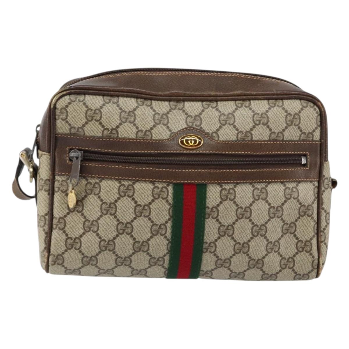 GUCCI GG Supreme Web Sherry Line Shoulder Bag PVC Beige Gold 010 378 Auth 148373