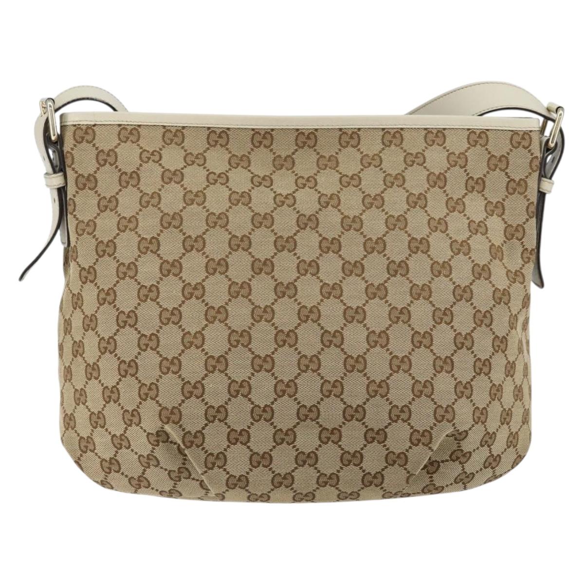 GUCCI GG Canvas Shoulder Bag Beige Gold Auth 148374