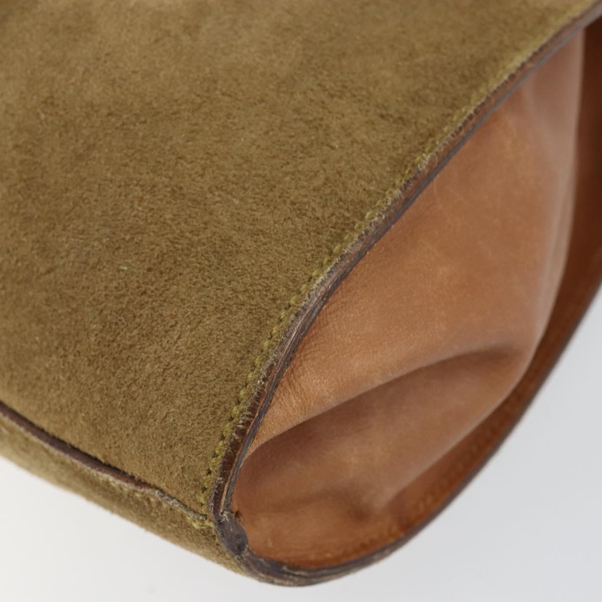 GUCCI Shoulder Bag Suede Beige Gold 76553 Auth 148376