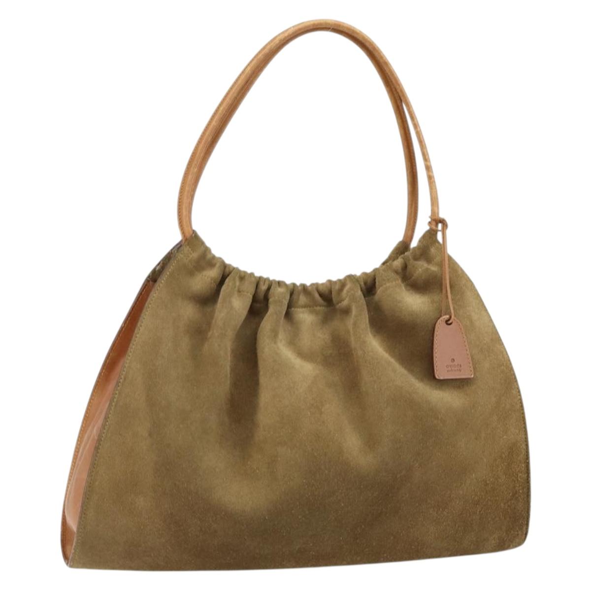 GUCCI Shoulder Bag Suede Beige Gold 76553 Auth 148376