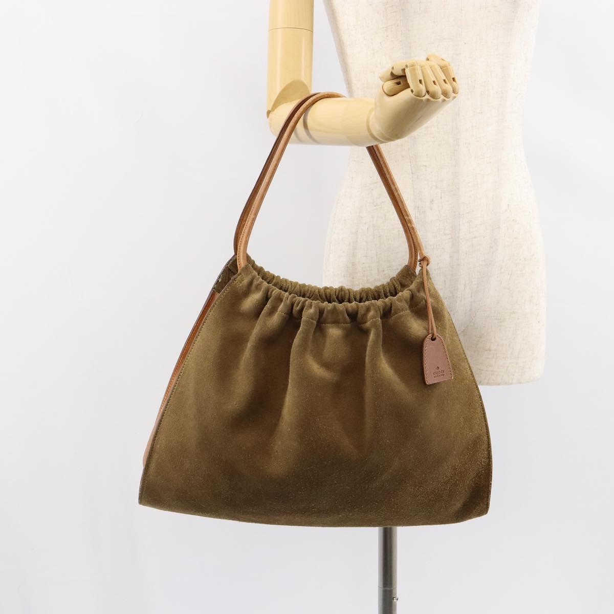 GUCCI Shoulder Bag Suede Beige Gold 76553 Auth 148376