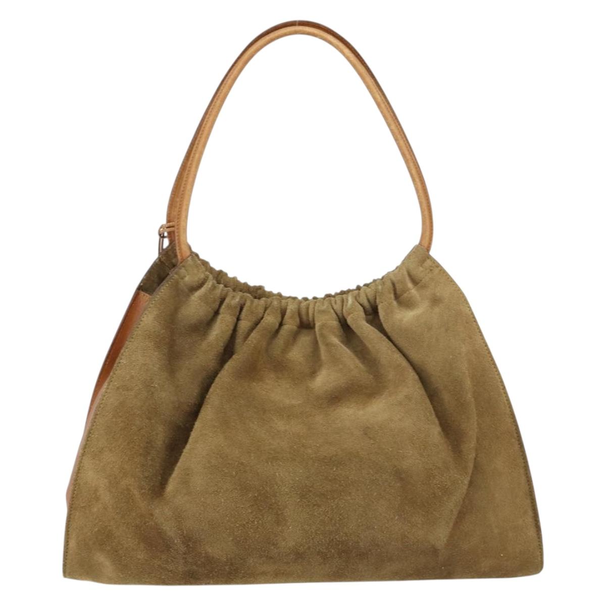 GUCCI Shoulder Bag Suede Beige Gold 76553 Auth 148376