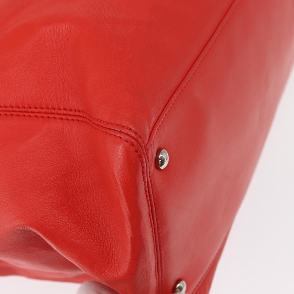 CHANEL Tote Bag Leather Red Silver CC Auth 148379