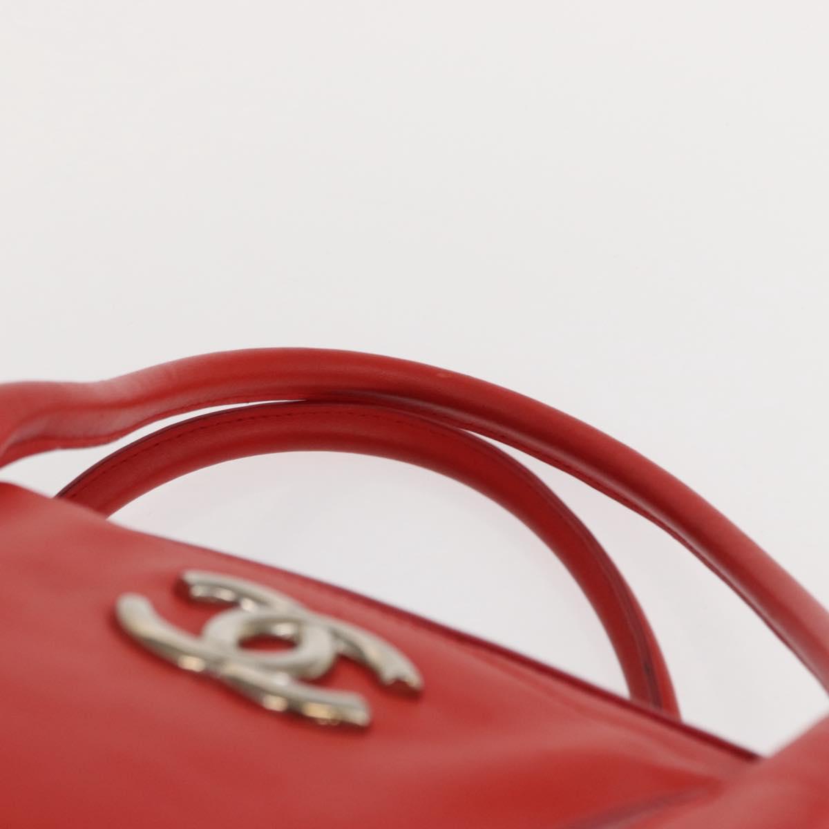 CHANEL Tote Bag Leather Red Silver CC Auth 148379