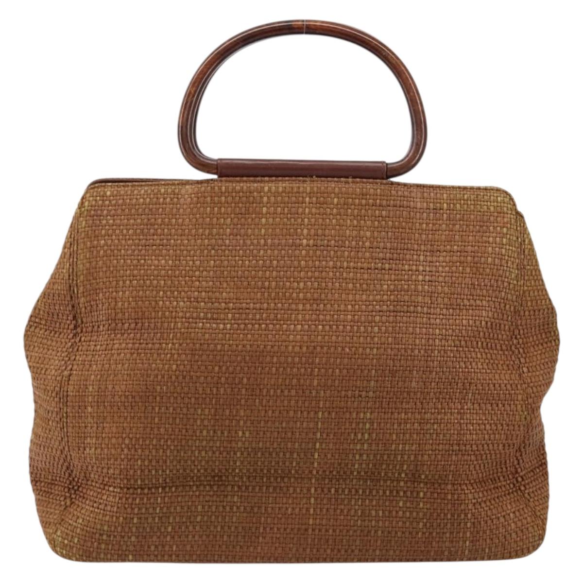 CHANEL Hand Bag Raffia Brown Gold CC Auth 148382