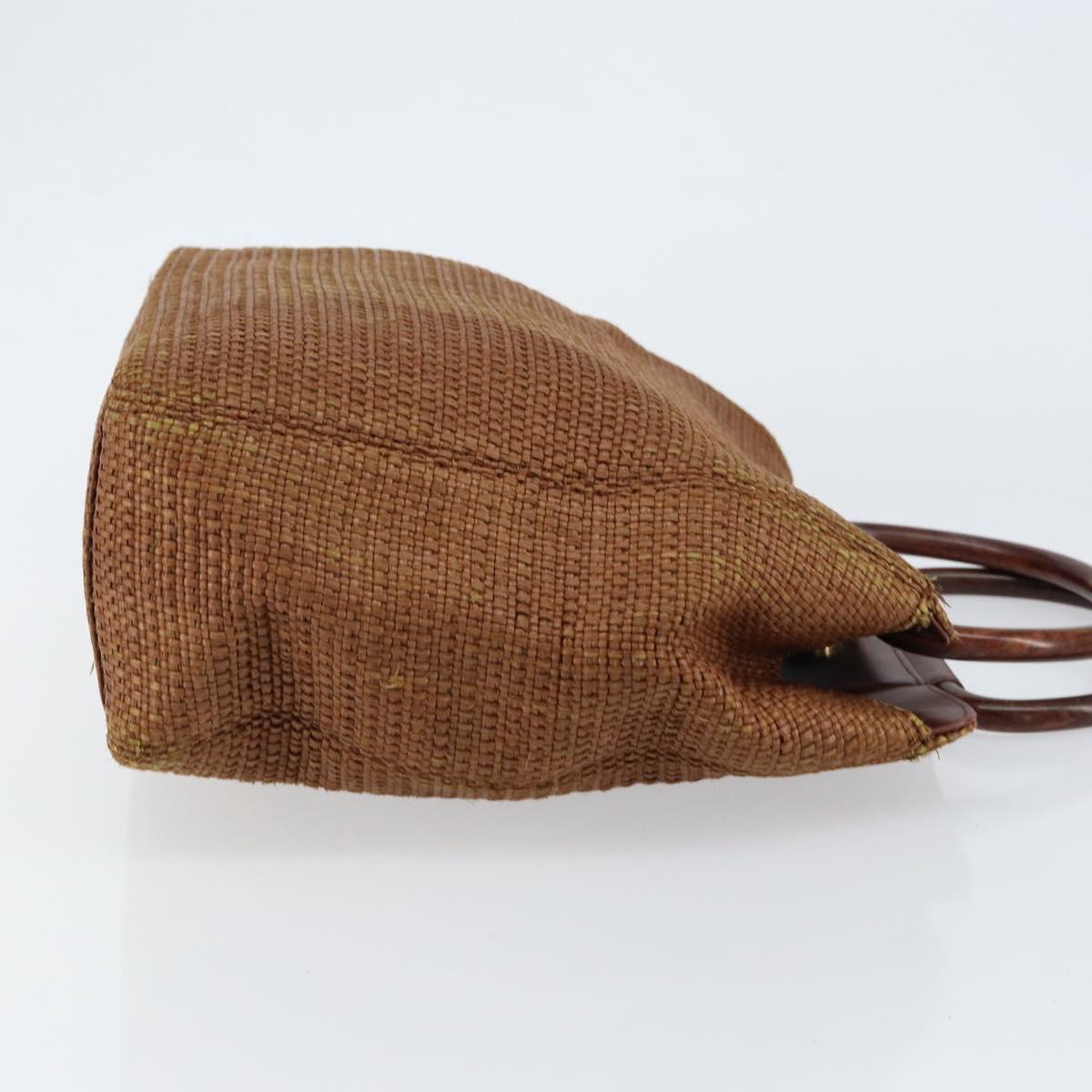 CHANEL Hand Bag Raffia Brown Gold CC Auth 148382