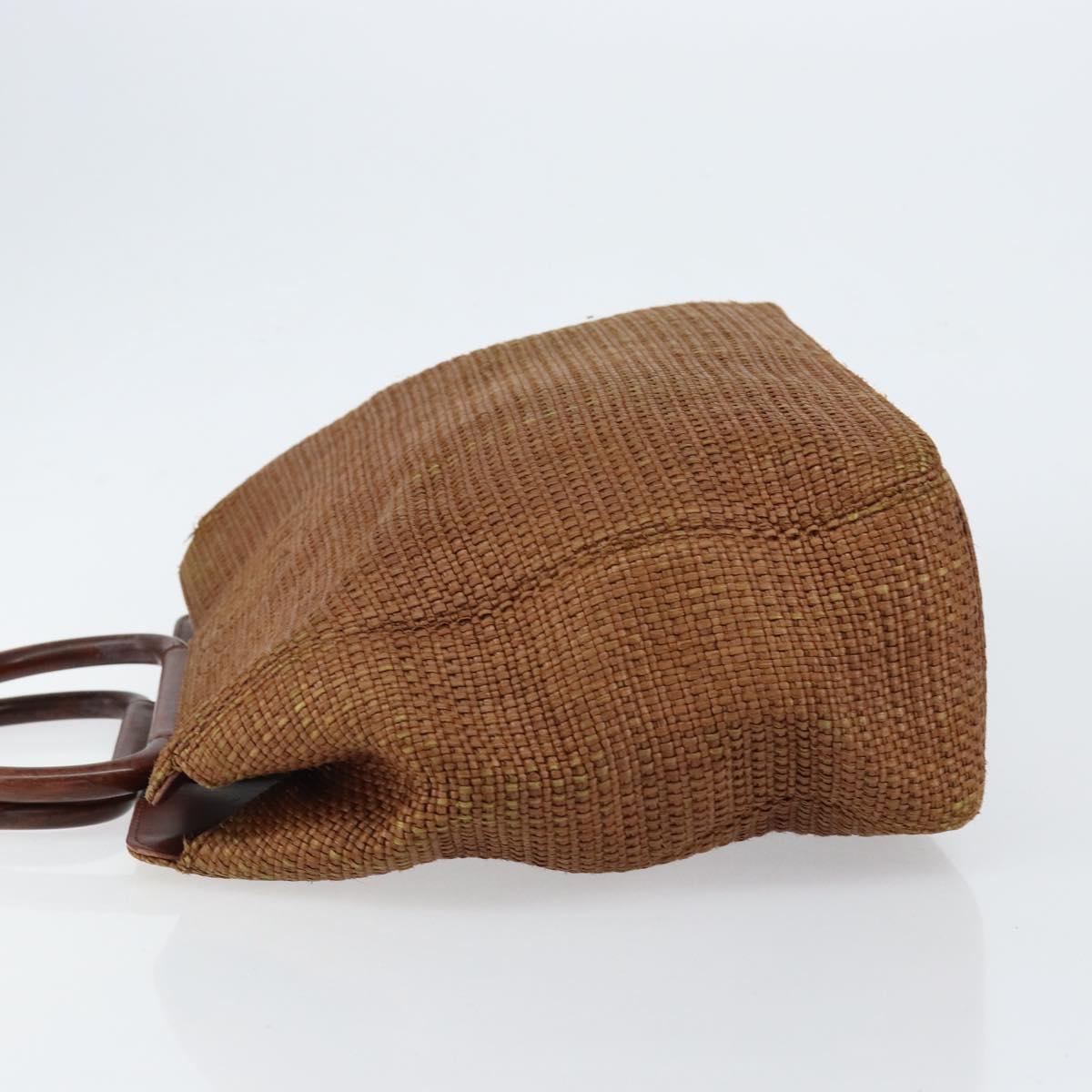 CHANEL Hand Bag Raffia Brown Gold CC Auth 148382