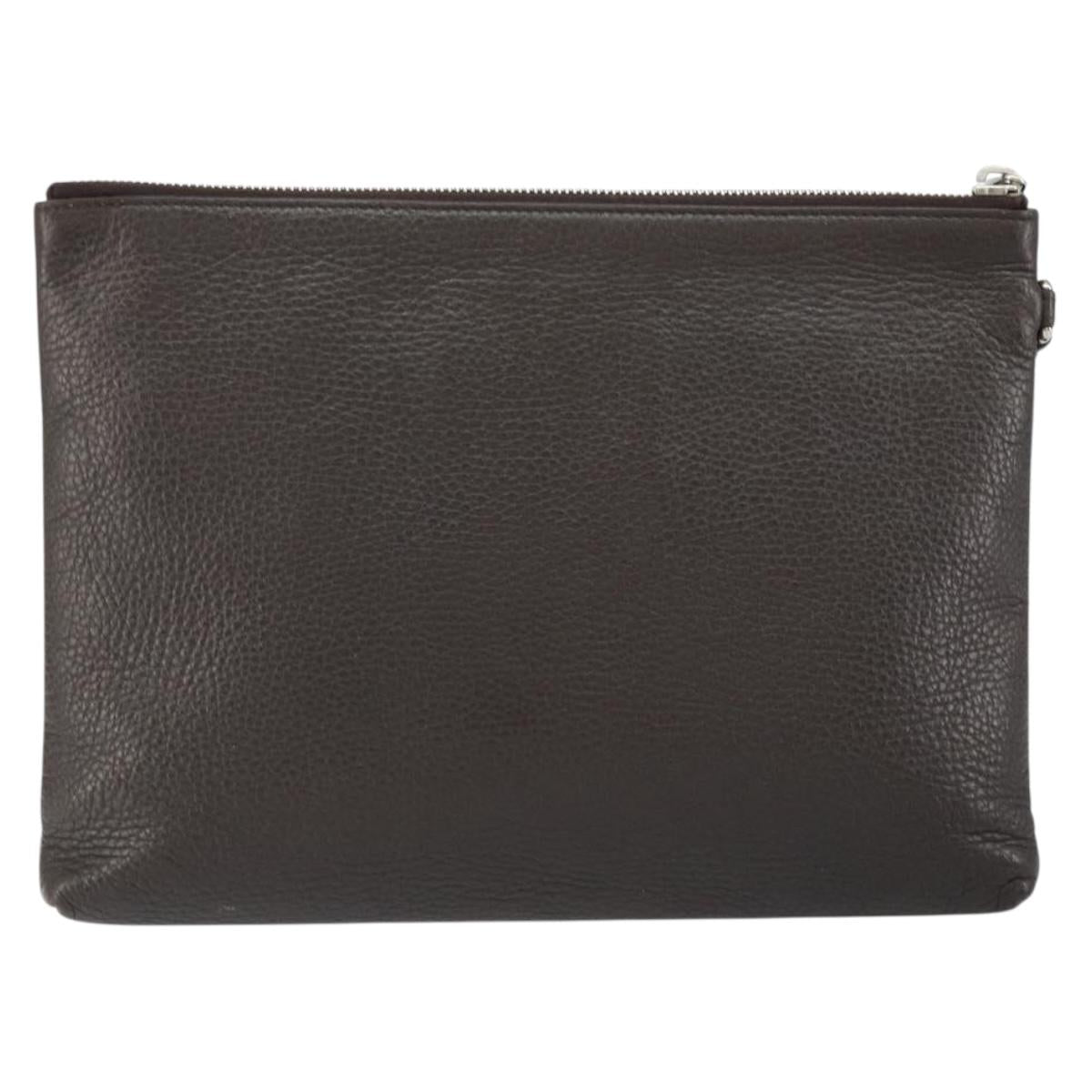 GUCCI Clutch Bag Leather Dark Brown Silver 546532 Auth 148386