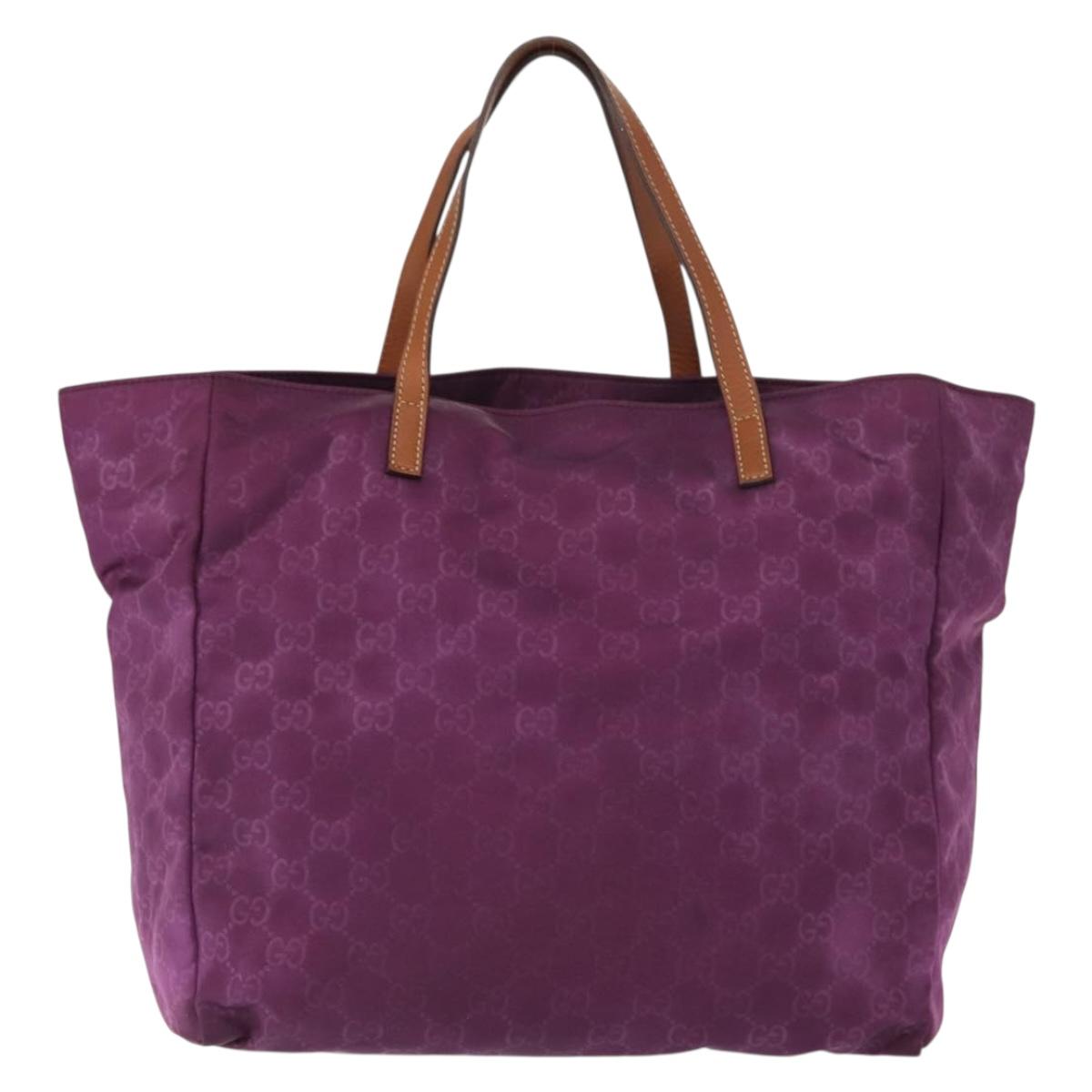 GUCCI GG Nylon Tote Bag Purple Gold 282439 Auth 148387