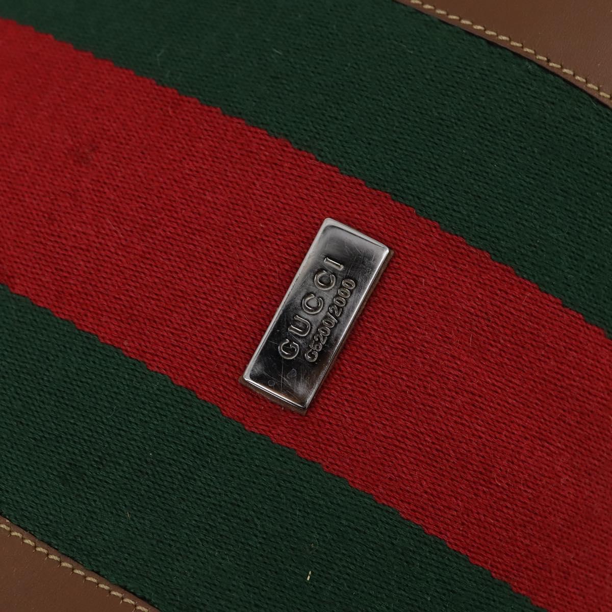 GUCCI GG Canvas Web Sherry Line Boston Bag Beige Green Red Auth 148391