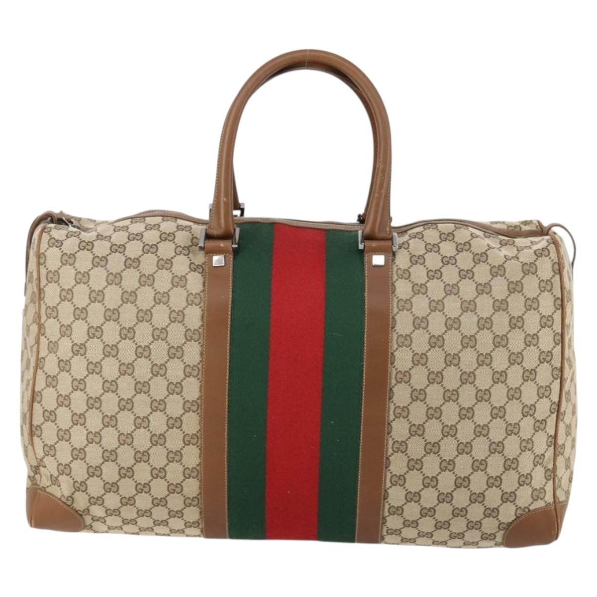 GUCCI GG Canvas Web Sherry Line Boston Bag Beige Green Red Auth 148391