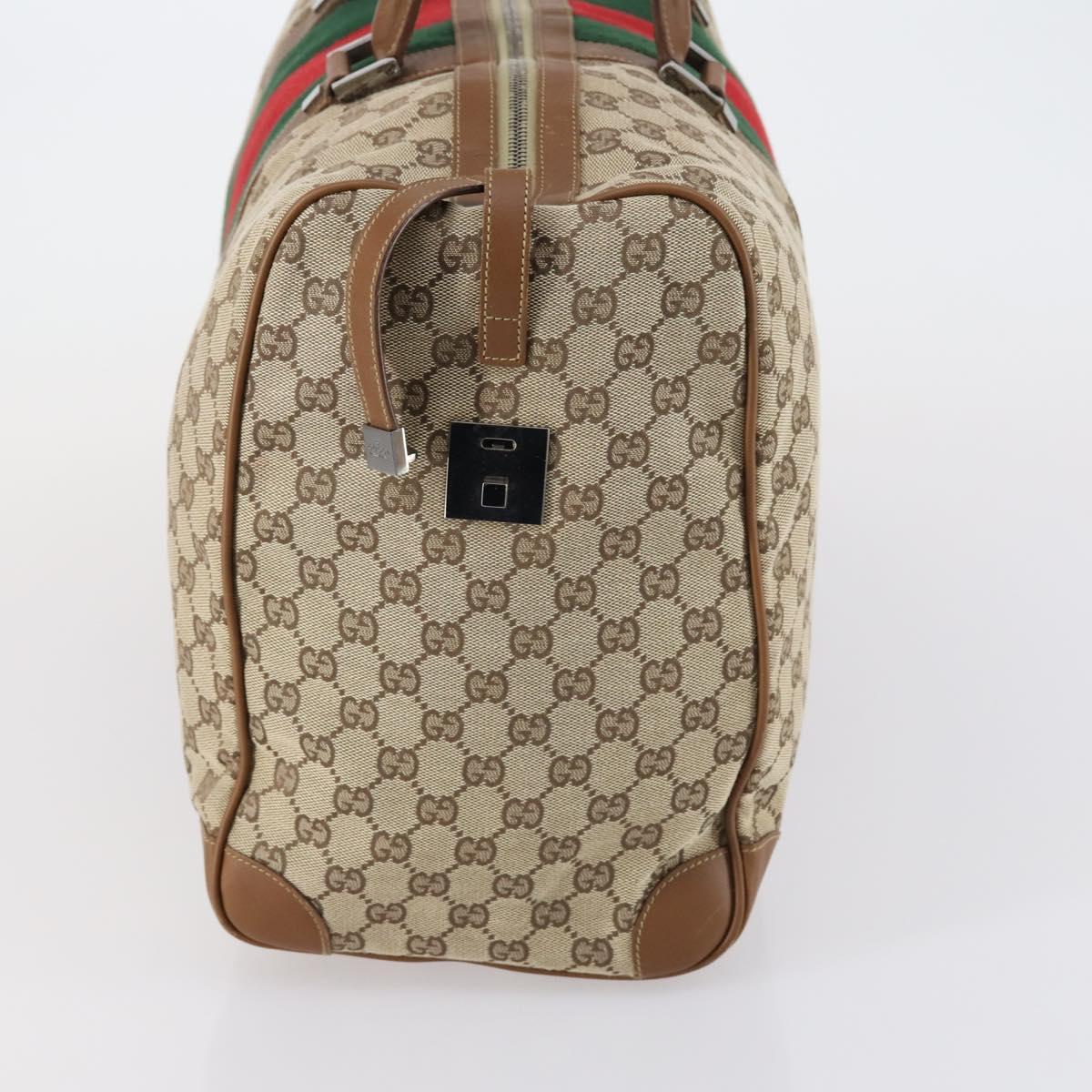 GUCCI GG Canvas Web Sherry Line Boston Bag Beige Green Red Auth 148391