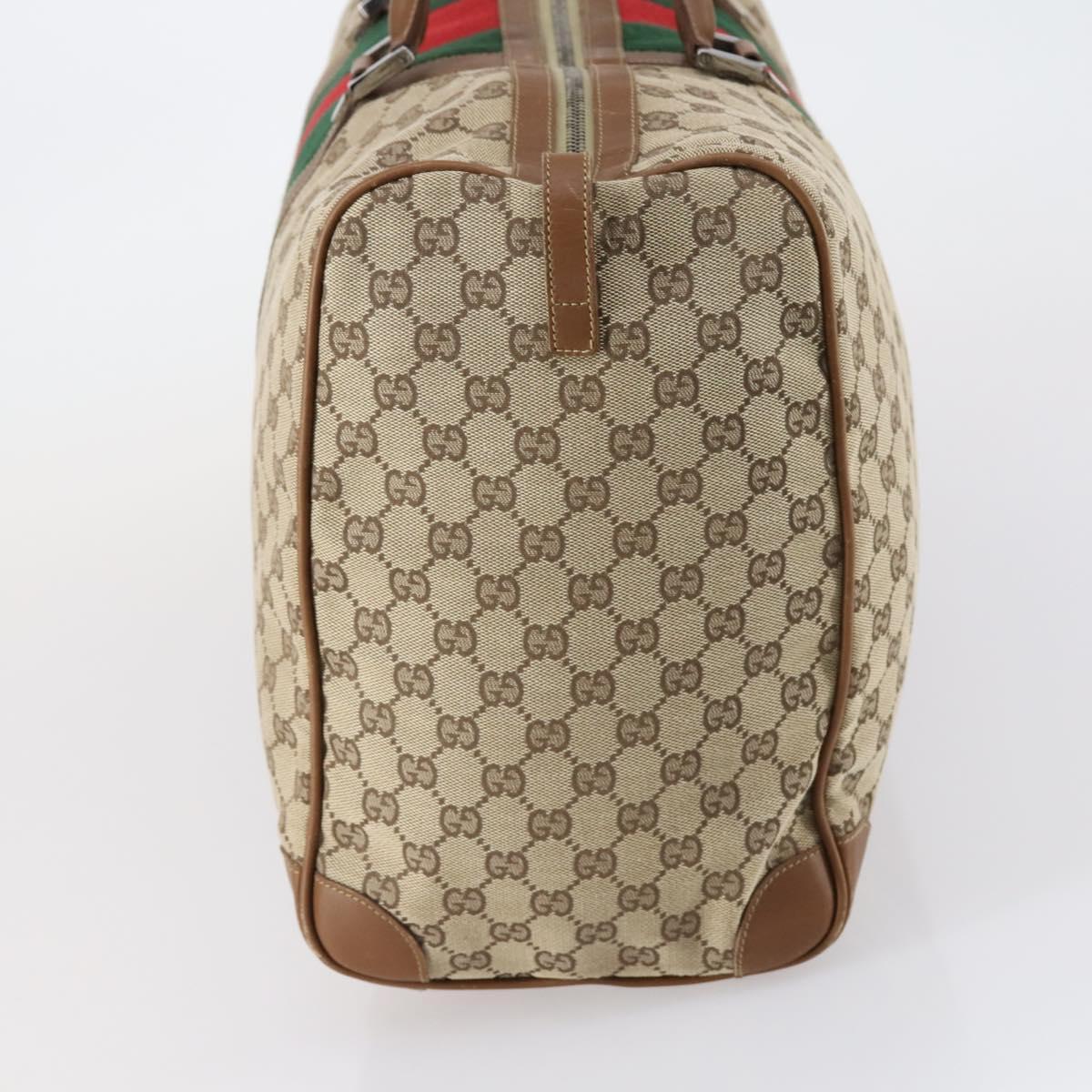GUCCI GG Canvas Web Sherry Line Boston Bag Beige Green Red Auth 148391
