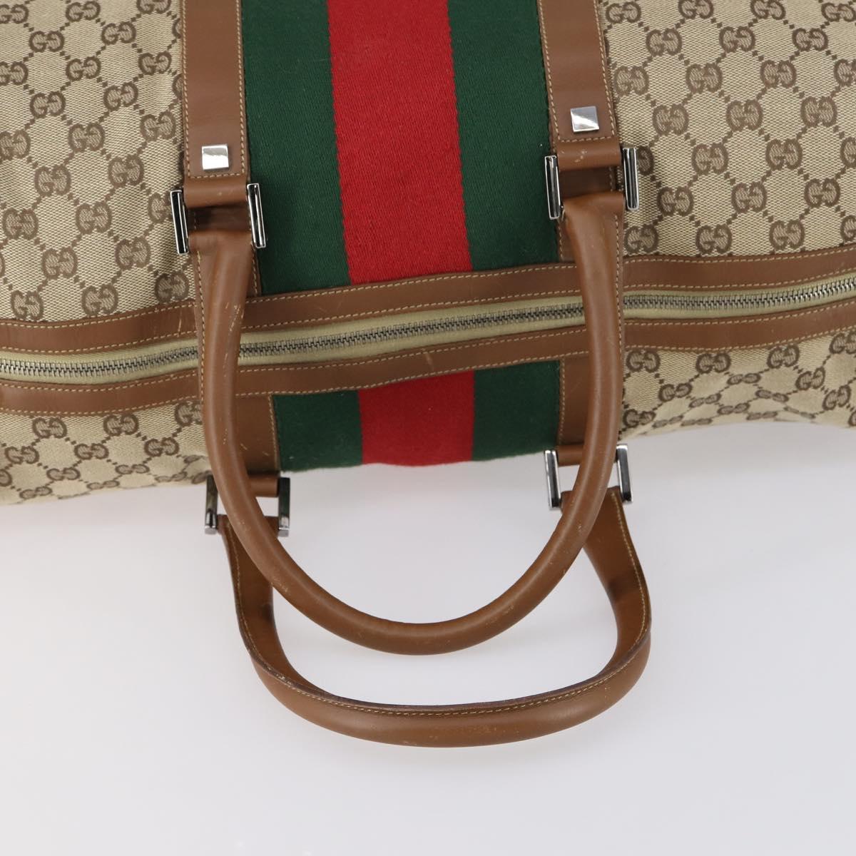 GUCCI GG Canvas Web Sherry Line Boston Bag Beige Green Red Auth 148391