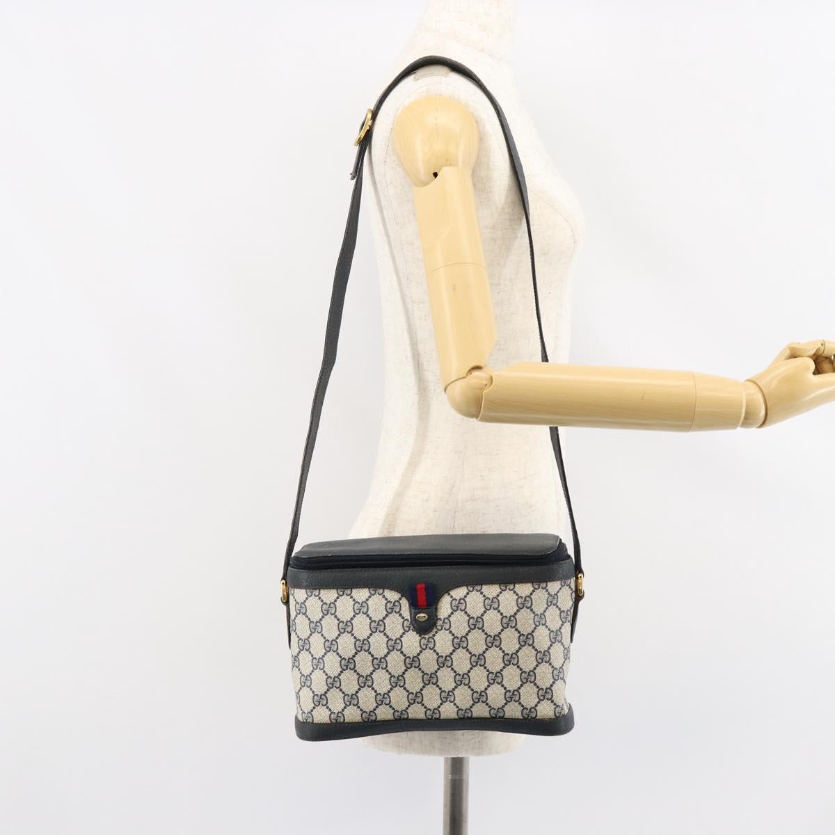 GUCCI GG Supreme Sherry Line Shoulder Bag PVC Navy Gold 904 02 069 Auth 148394