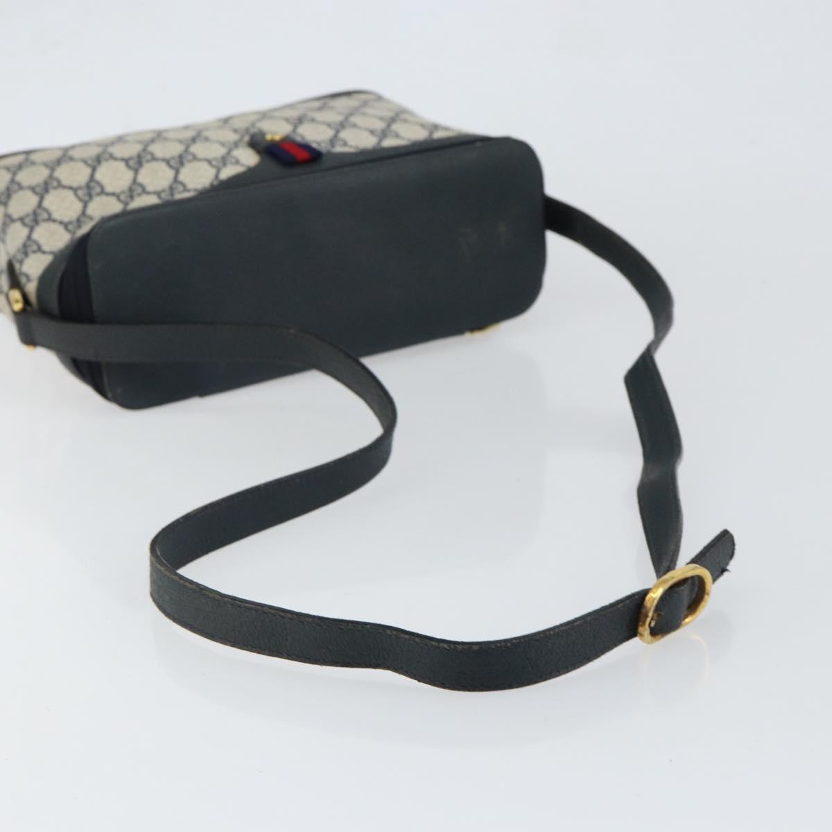 GUCCI GG Supreme Sherry Line Shoulder Bag PVC Navy Gold 904 02 069 Auth 148394