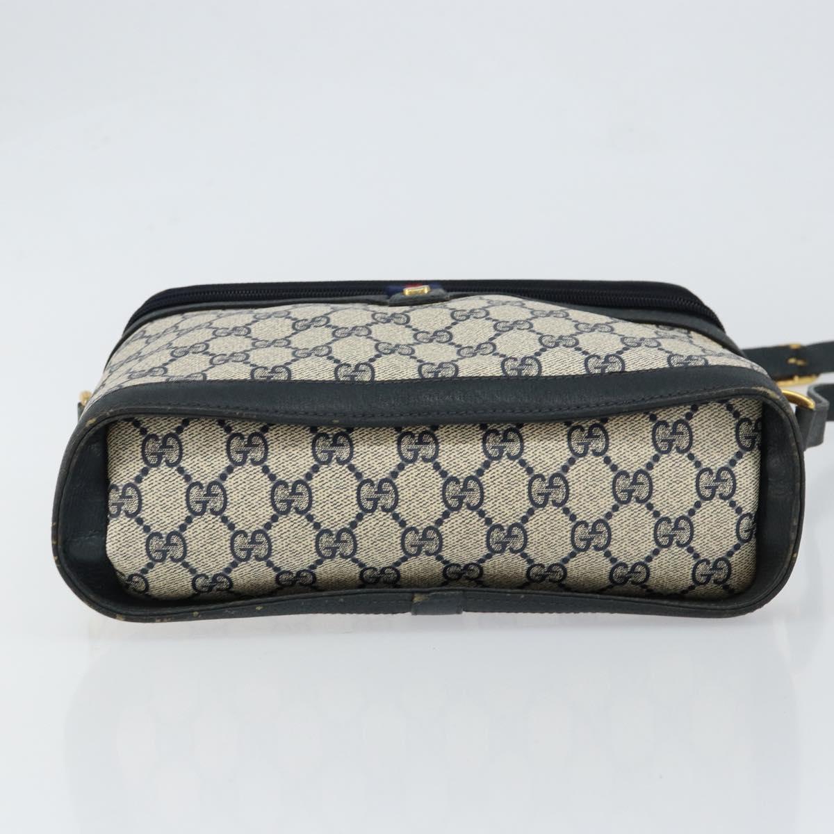 GUCCI GG Supreme Sherry Line Shoulder Bag PVC Navy Gold 904 02 069 Auth 148394