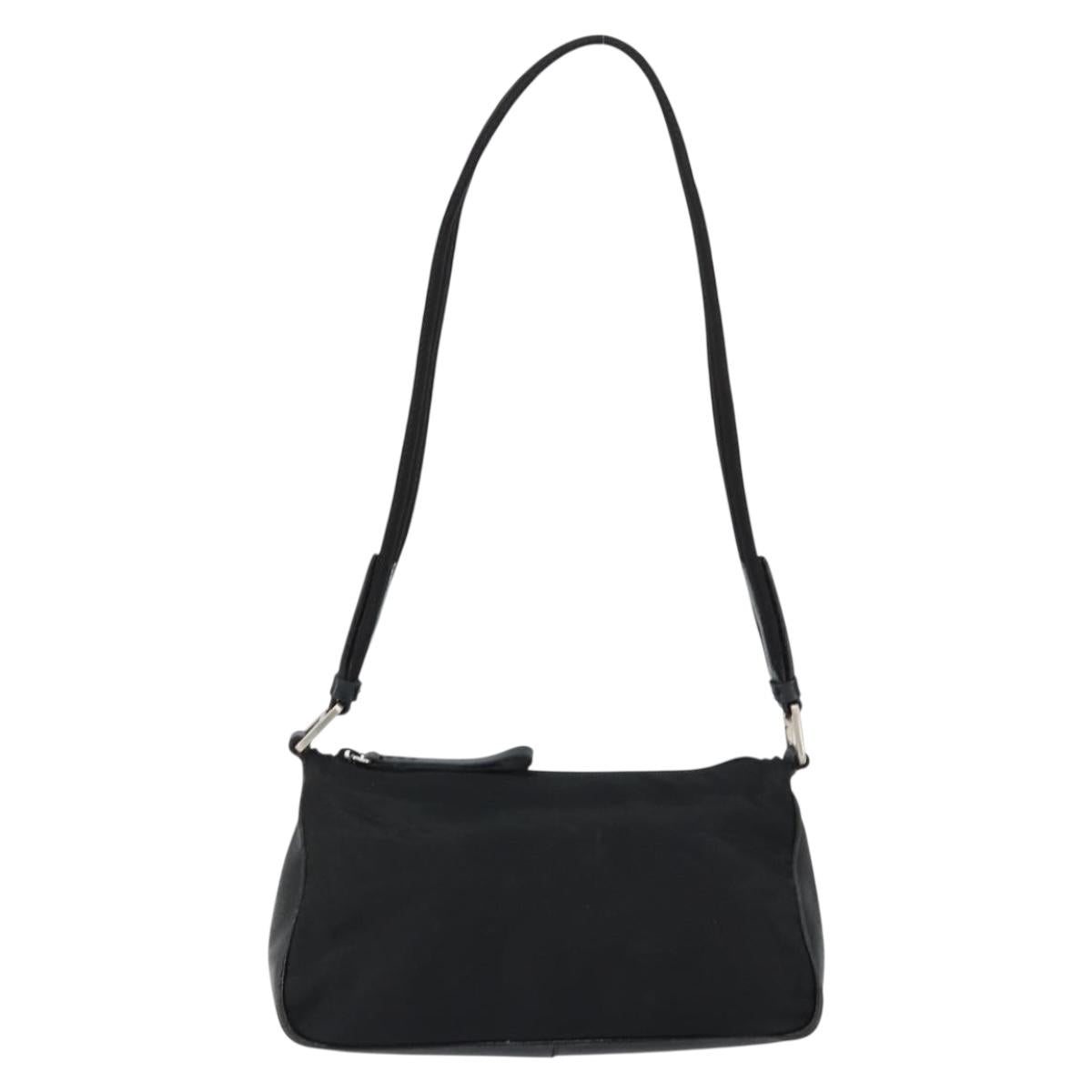 PRADA Shoulder Bag Nylon Black Silver Auth 148396