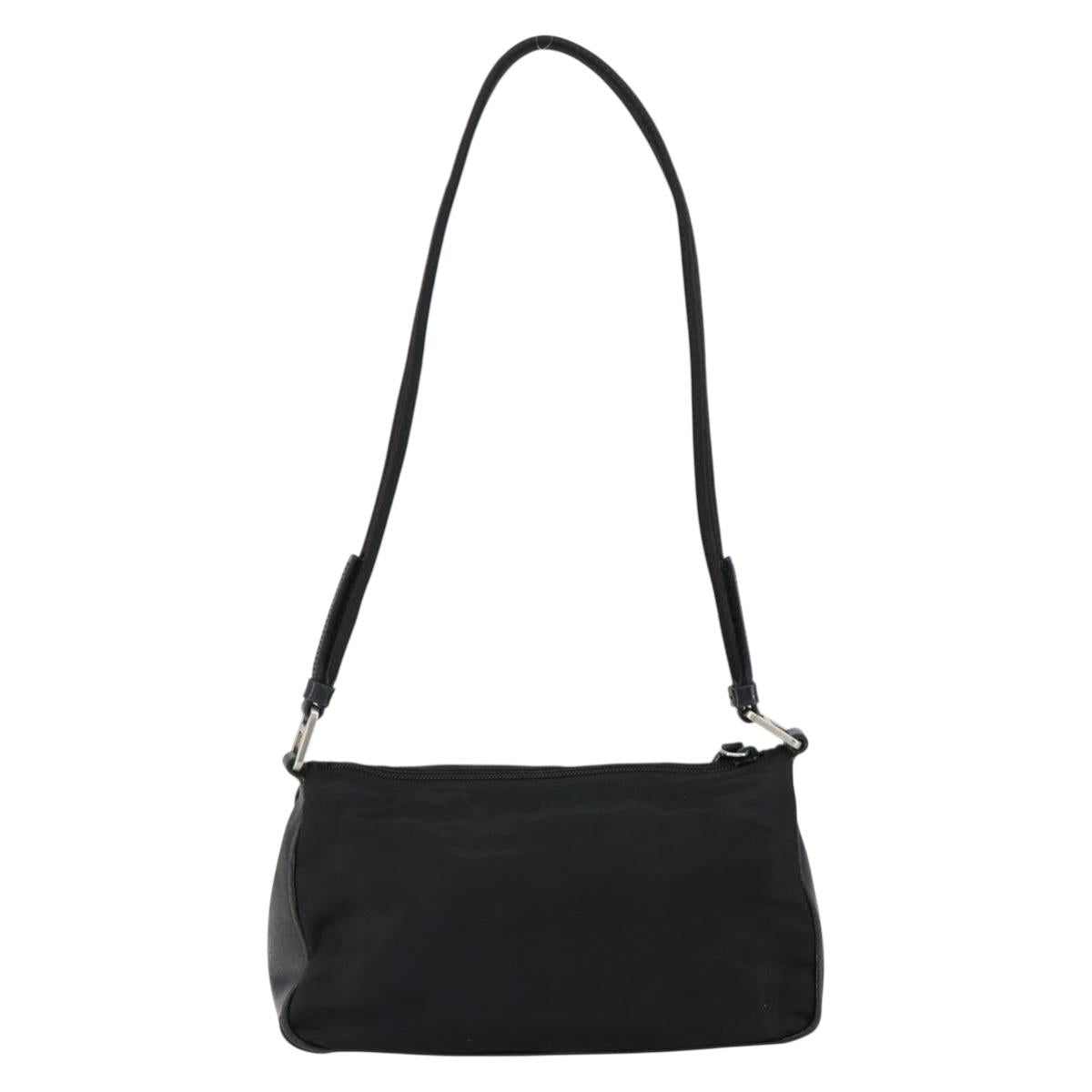 PRADA Shoulder Bag Nylon Black Silver Auth 148396