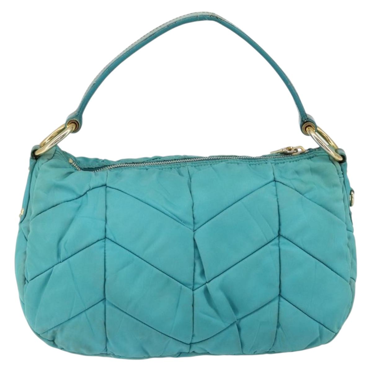 PRADA Shoulder Bag Nylon Turquoise Blue Gold Auth 148398