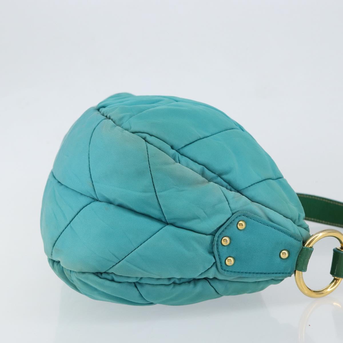 PRADA Shoulder Bag Nylon Turquoise Blue Gold Auth 148398