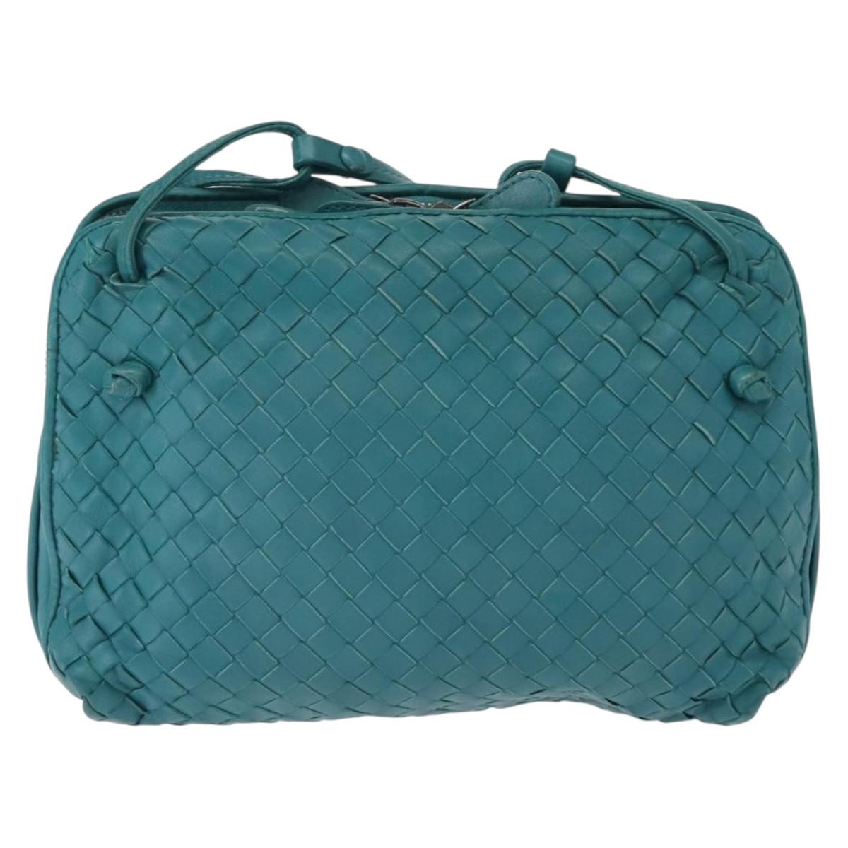 BOTTEGA VENETA INTRECCIATO Shoulder Bag Leather Turquoise Blue Auth 148399
