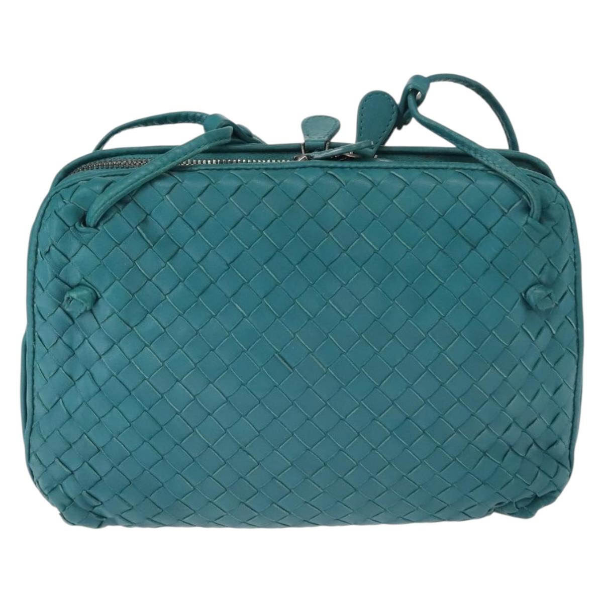 BOTTEGA VENETA INTRECCIATO Shoulder Bag Leather Turquoise Blue Auth 148399