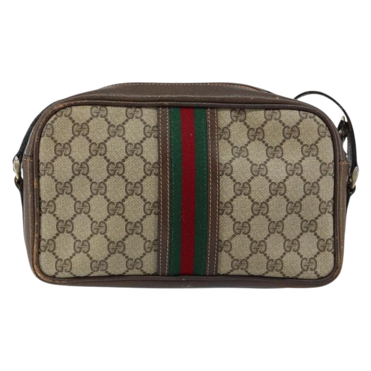 GUCCI GG Supreme Web Sherry Line Shoulder Bag PVC Beige Gold Red Auth 148413