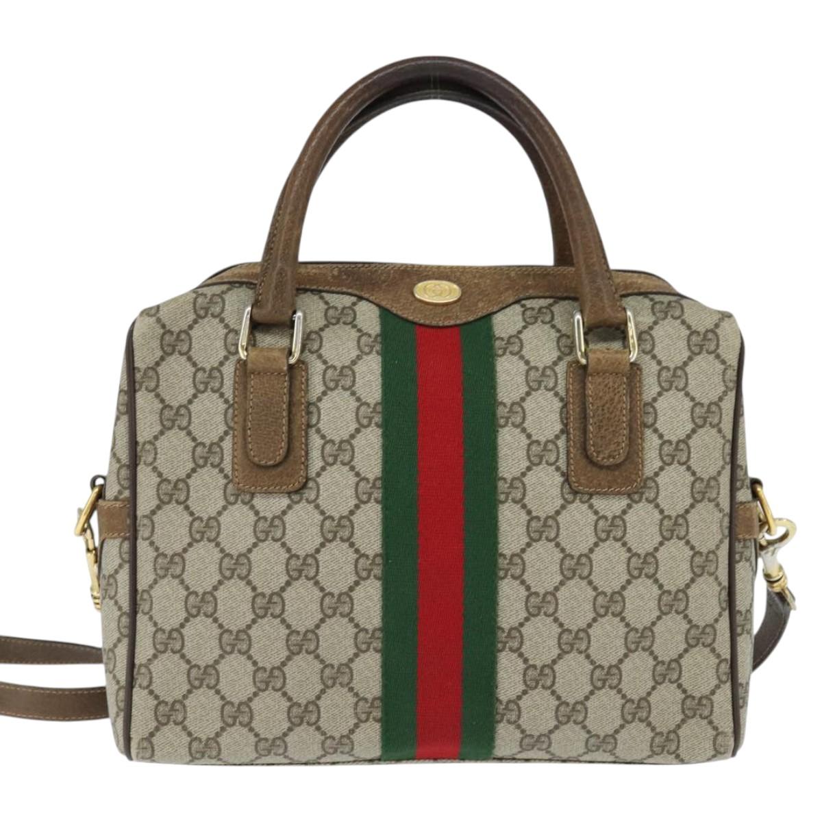 GUCCI GG Supreme Web Sherry Line Hand Bag PVC 2way Beige 67 02 3839 Auth 148415