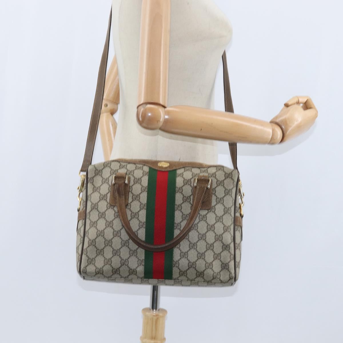 GUCCI GG Supreme Web Sherry Line Hand Bag PVC 2way Beige 67 02 3839 Auth 148415